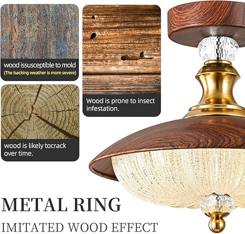 Miniatura 2 de Lámpara de techo semiempotrada de cristal vintage, 5 lámparas, lámpara de techo de 11.8 pulgadas, de mediados de siglo, adecuada para dormitorio,