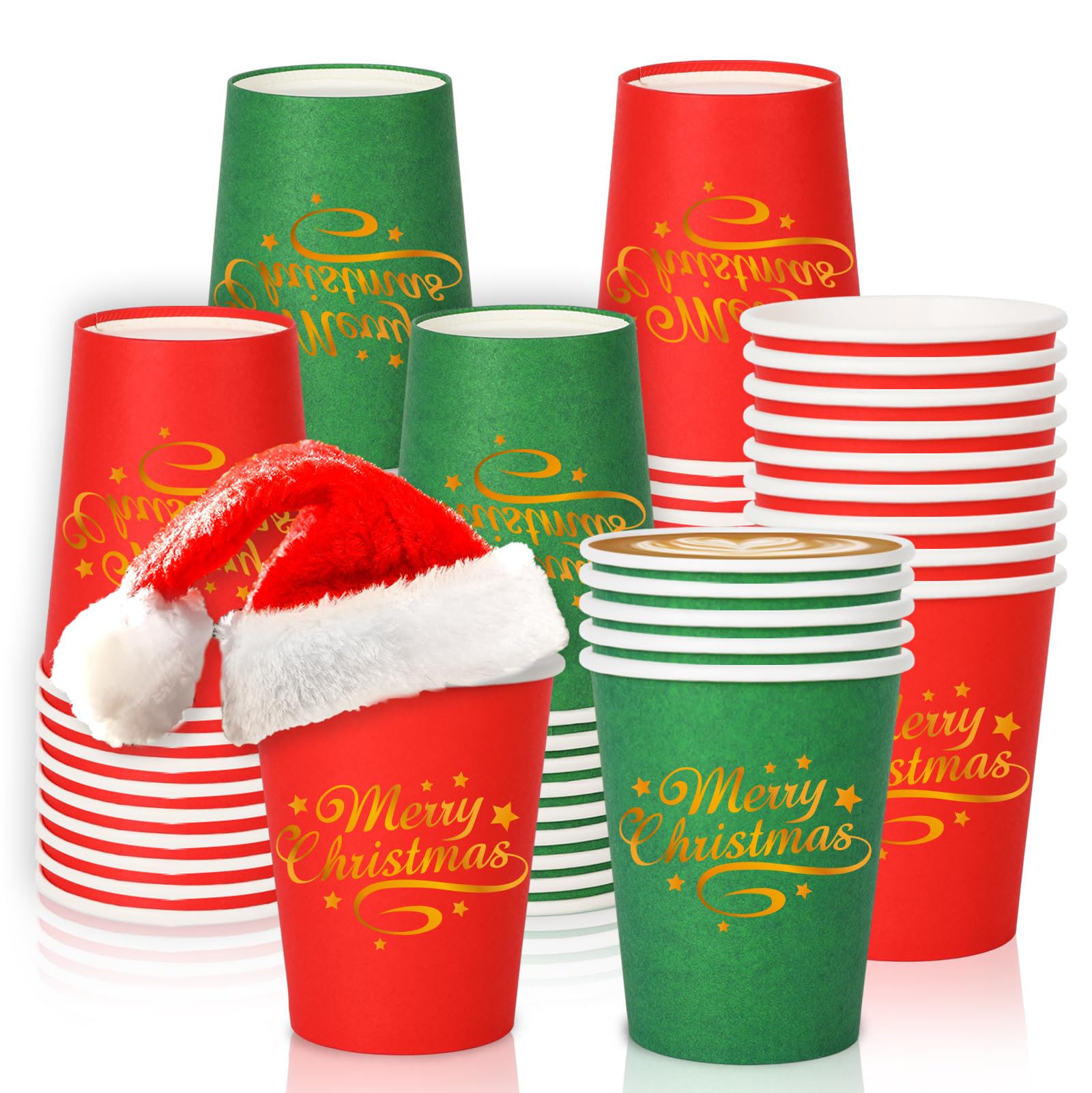 Amazon.com: JarThenaAMCS 50Pcs Christmas Paper Cups 9 oz Red Green ...