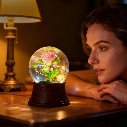 Miniatura 6 de Caja de música con forma de globo de nieve, globos de nieve musicales de rosas preservadas, globo de nieve con luz LED, globo de agua, regalo