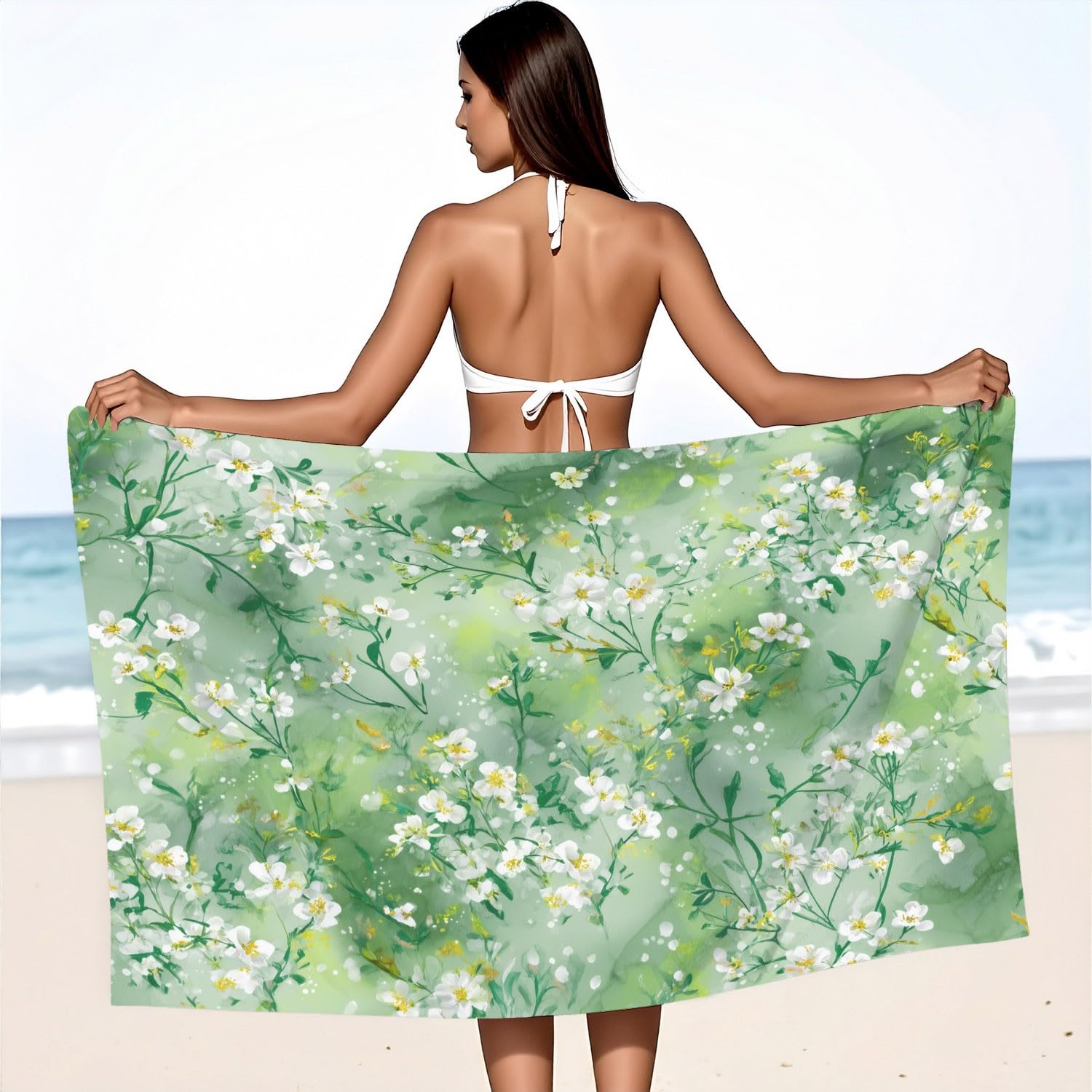 Générique Serviette de Plage Microfibre 180 x 100 CM,Drap de Plage Animaux, Conte de Fées, Onirique et Apaisant, Couverture de Plage Absorbante,Couverture de Bain Chat Blanc, Bulles, Lignes Ondulées