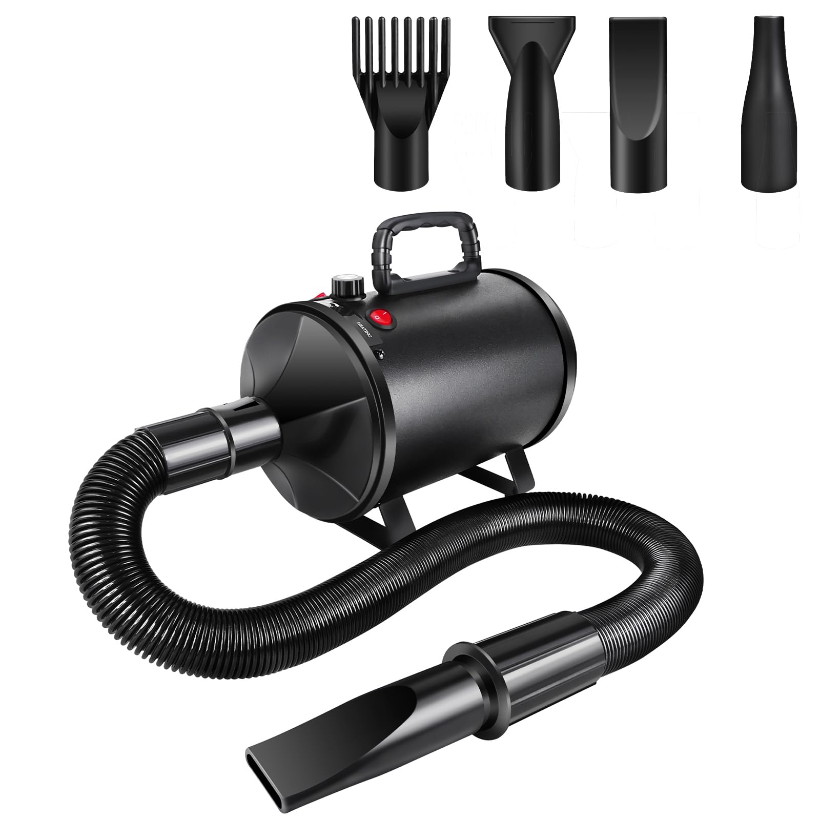 2800w Sèche-Cheveux pour Chien de Compagnie, Température: 35°c et 65°c, 2 vitesse du vent: 50m/s et 100m/s, Sèche-Cheveux pour Animaux de Compagnie avec 4 Buses