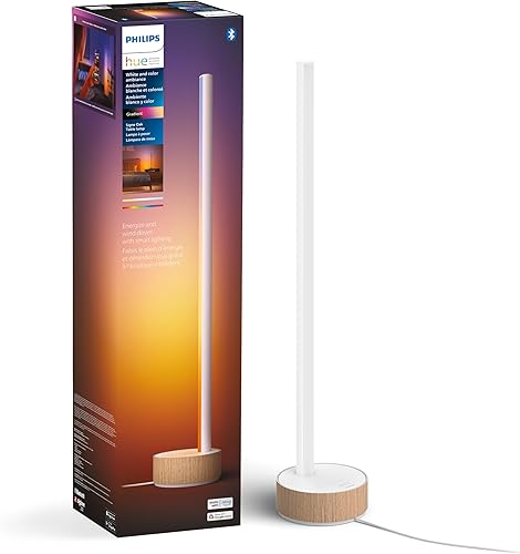 Philips Hue Signe - Lámpara de mesa inteligente, color roble, luz LED que cambia de color blanco - 1 paquete - Control con aplicación Hue -
