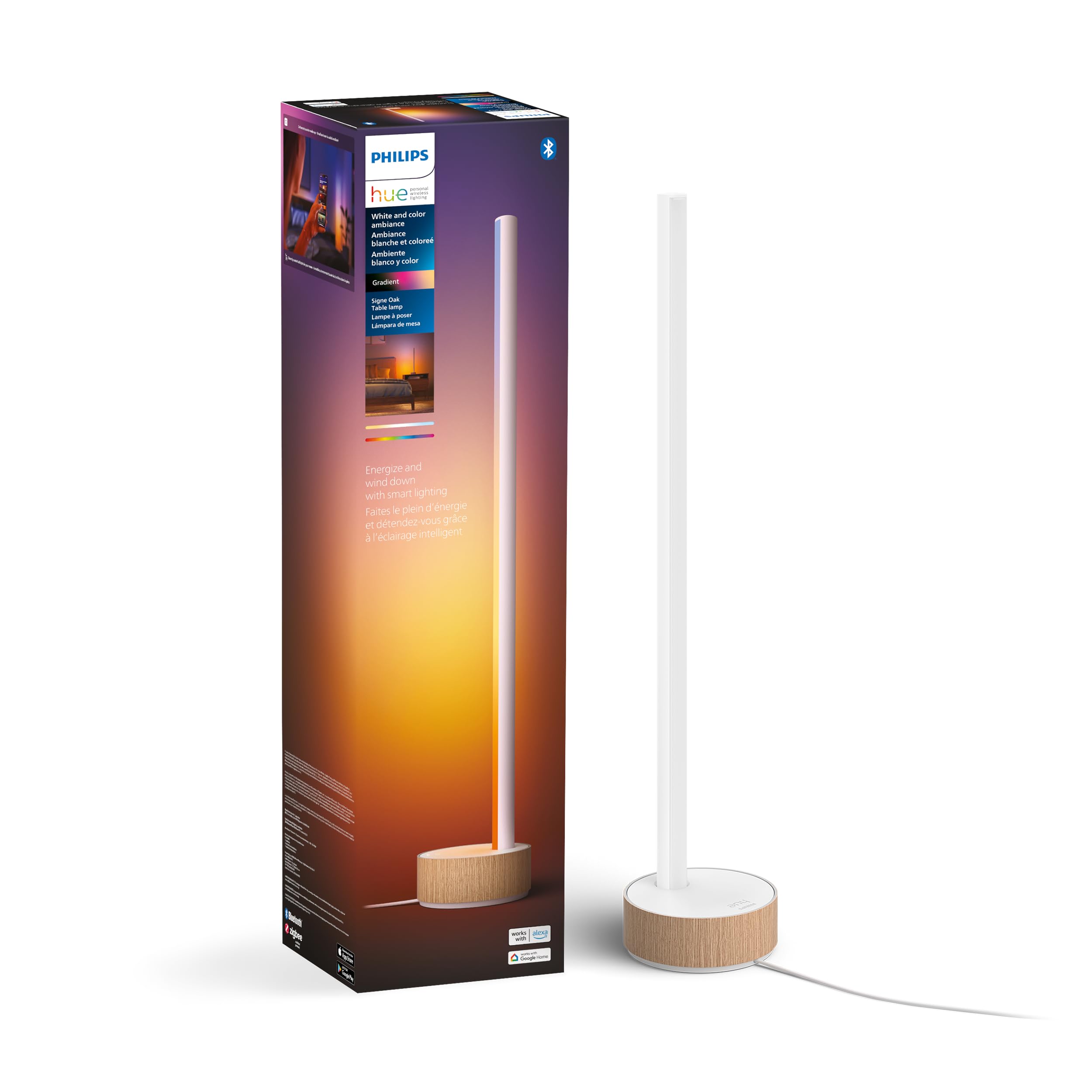 Photo 1 of Philips Hue Signe Smart Table Lamp, Oak - White Color Ambiance LED Color-Changing Light - 1 Pack - Control with Hue App - Compatible with Alexa, Google Assistant, and Apple Homekit