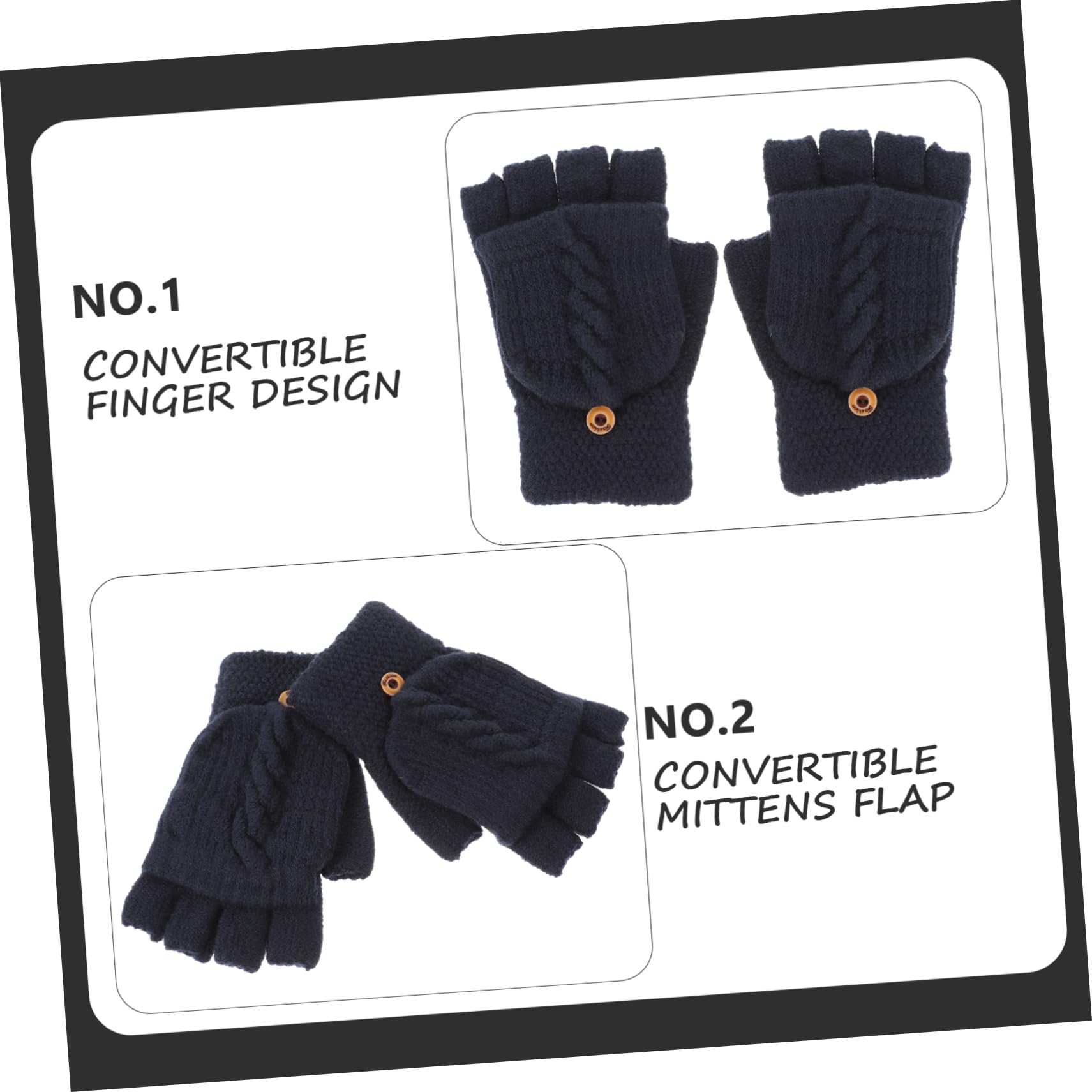 Veemoon Guanti senza Dita Donna Convertibili in Maglia Nero 1 Paio | Cashmere e Fibra Acrilica, Design Ribaltabile, Uso Quotidiano e Inverno