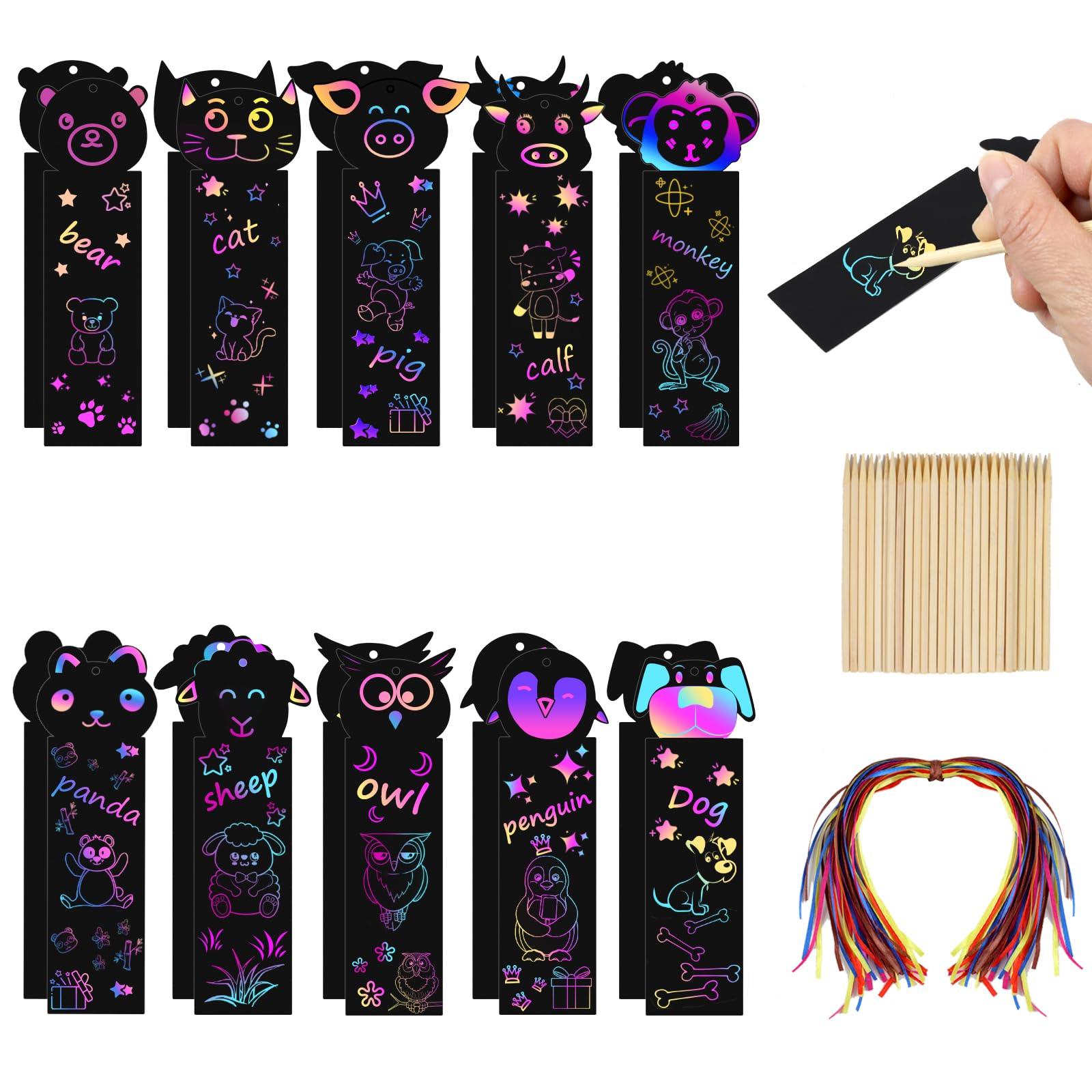 Coicok 40 Piezas Marcadores Libros, Creativas Rascar Papel Magic Marcadores de Libros, Detalles Cumpleanos Ninos, DIY Etiquetas de Regalo para Estudiantes y Niños, Regalos Cumpleaños Niños Colegio
