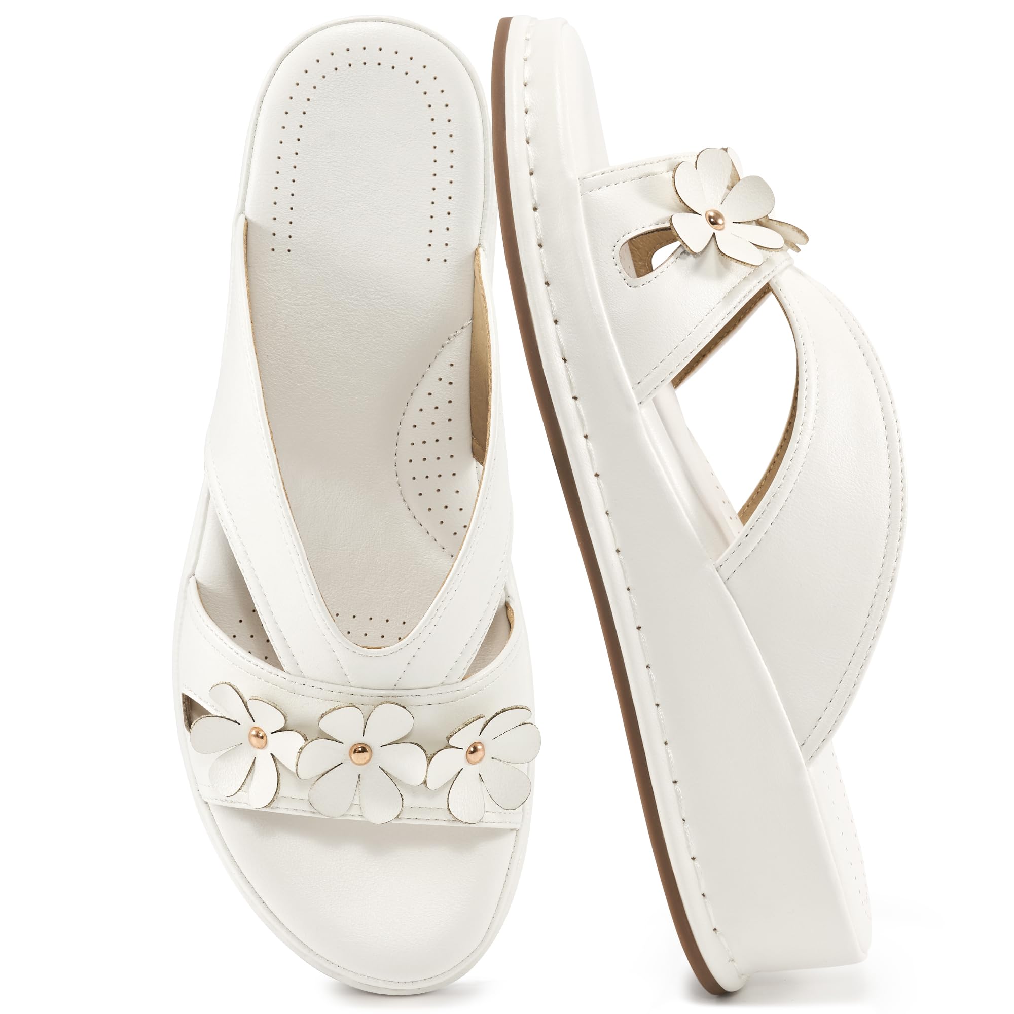 Ecetana Sandals for Women 2025 Wedge Slides Dressy Summer Comfortable Memory Foam Slip on Casual Platform Shoes