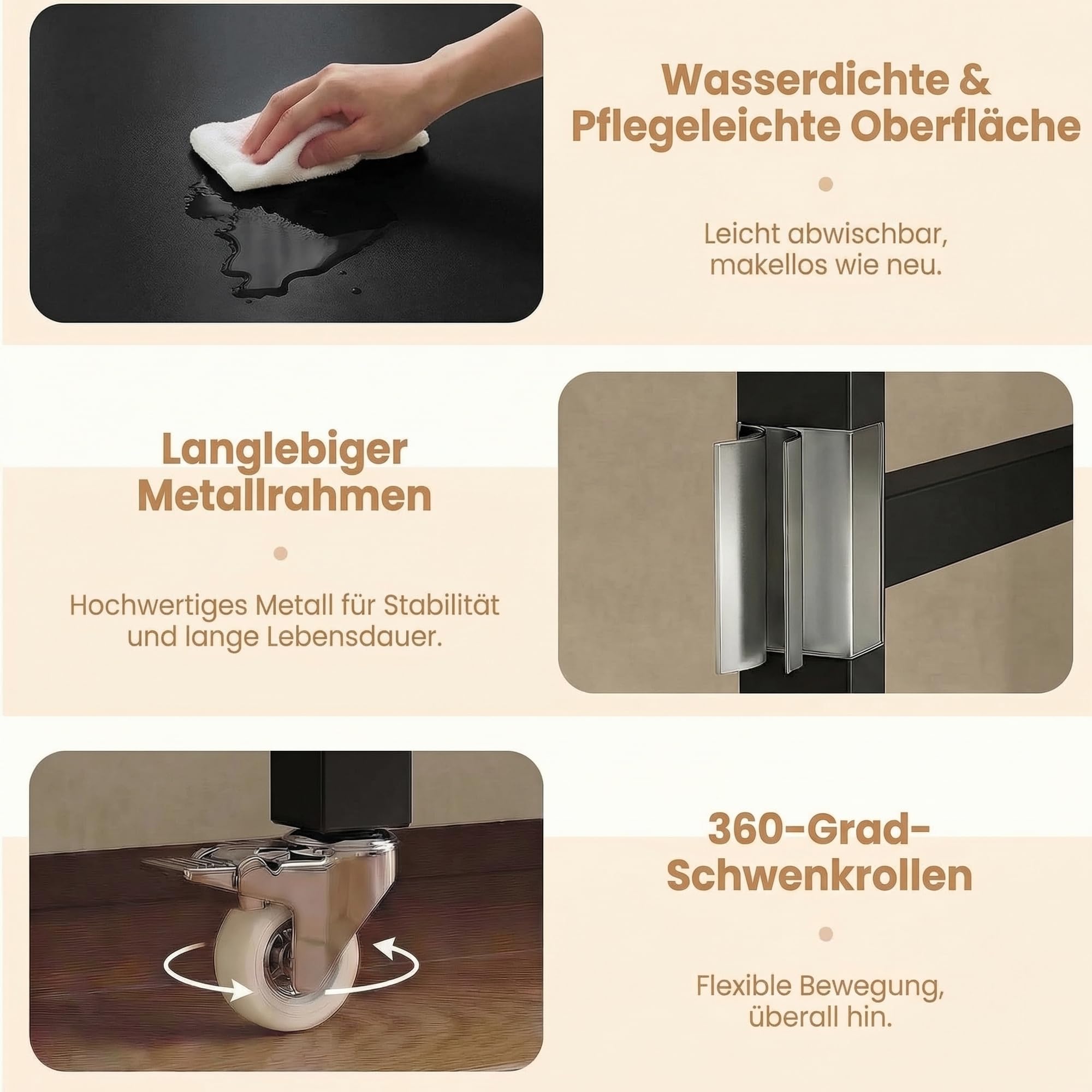 IRONCK Bücherregal mit 2 Schubladen, Baum Regal mit Rollen, Metallrahmen Standregal Würfelregal für Wohnzimmer Schlafzimmer Arbeitszimmer Büro 100x100x32cm (Schwarz)