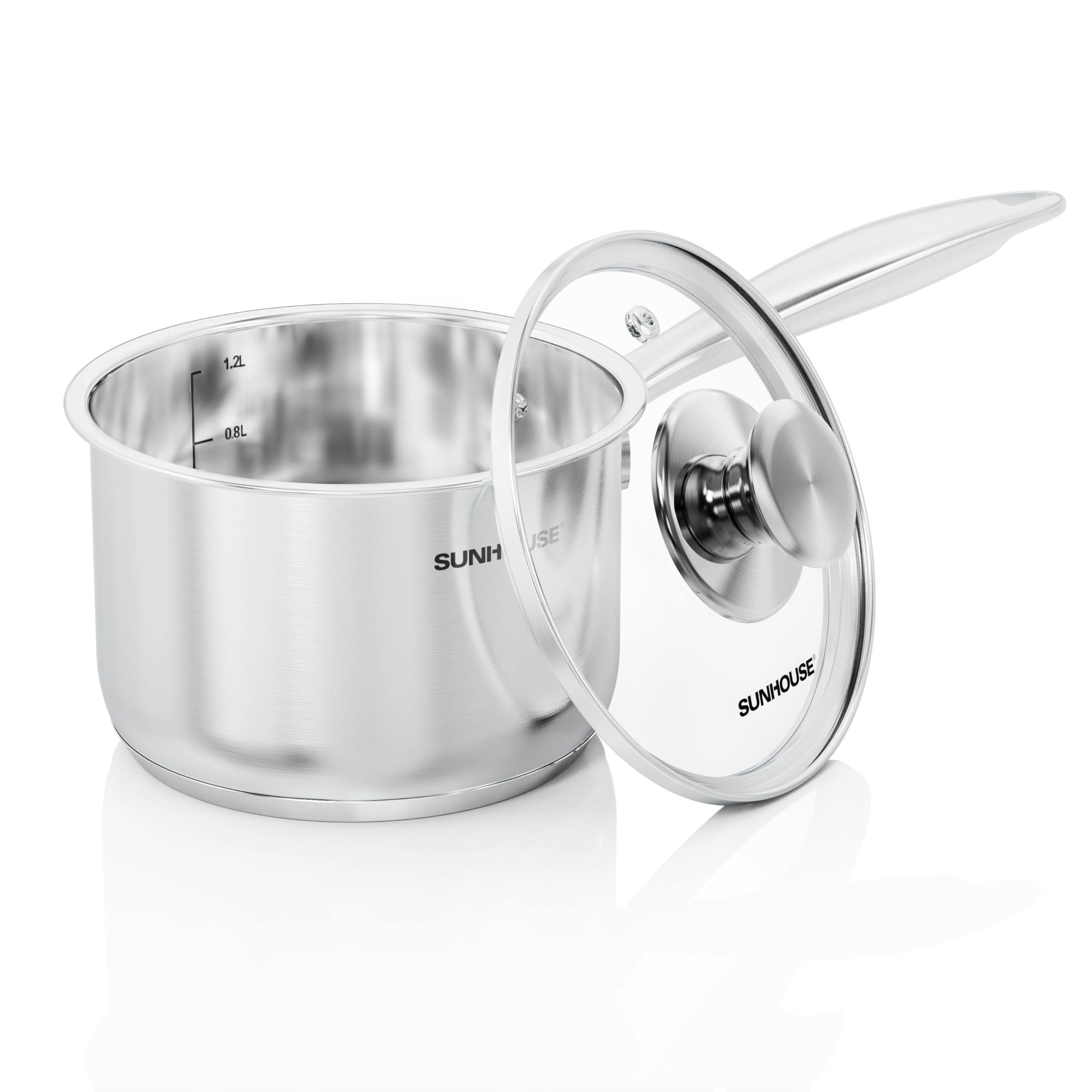 SUNHOUSE 1.5 QT Stainless Steel Saucepan with Lid, 3-Ply Small Sauce Pot