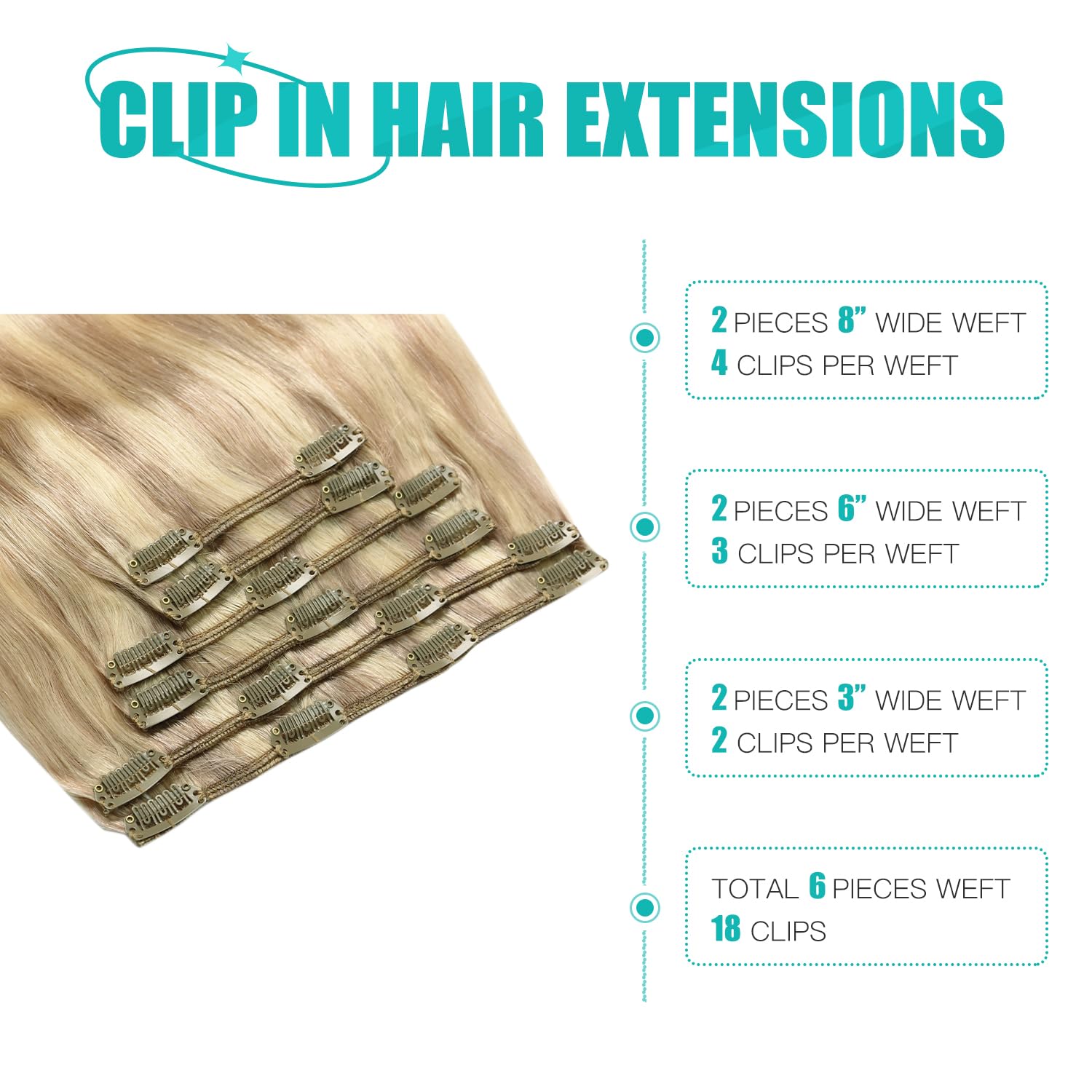 SURNEL Seamless Clip in Human Hair Extensions 20Inch 120G 6Pcs Blonde Highlight Clip in Extensions Remy Full Head for Thin Hair Skin Weft (C#18P613,20'') - Image 3