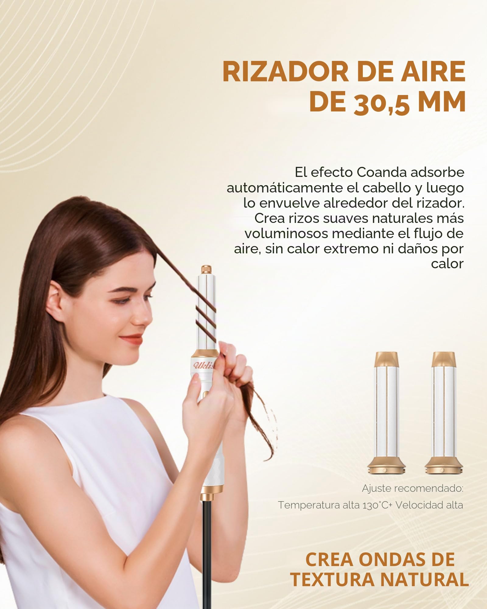 Secador Pelo Profesional 6 en 1, UKLISS Airstyler Set con Rizador Pelo Automatico, Hair Dryer, Cepillo Alisador Pelo, Thermal Brush, Cepillo Secador Hairstyler Set Regalos para Mujeres Styling -Blanc