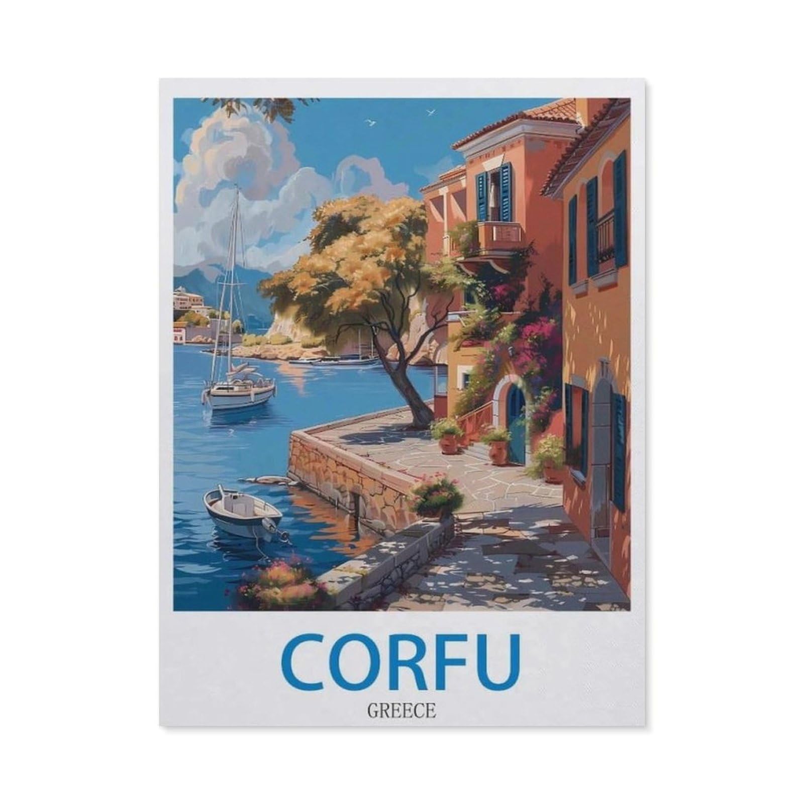 BEAYODKP Diamond Painting，Corfu Greece，Full Round Diamond Embroidery Kits Cross Stitch Crystal Rhinestone Pictures Arts Craft Home Wall Decoration（40 x 50 cm/15.74 x 19.68 inches）-CJ12