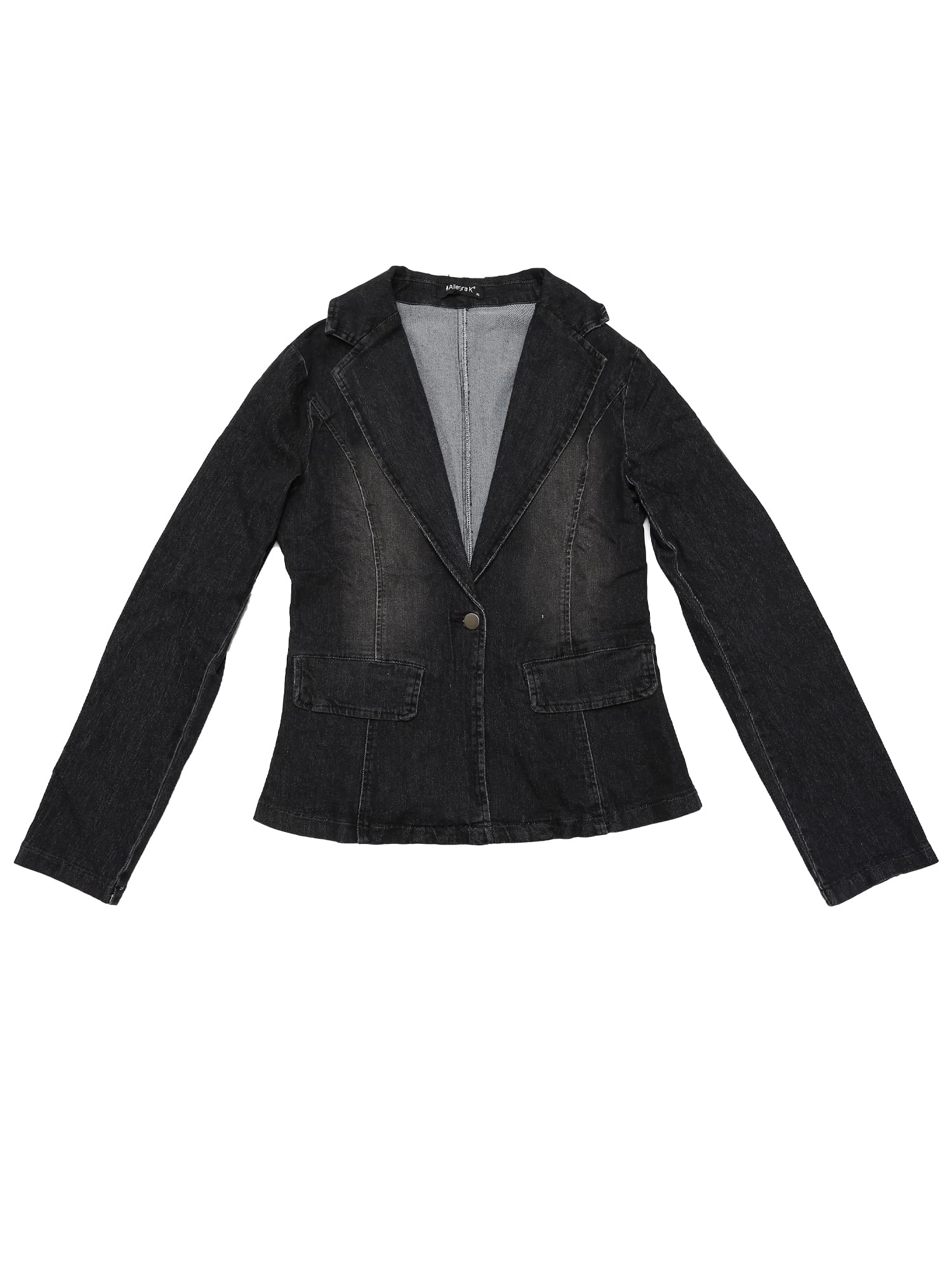 Allegra K Women's Notched Lapel One Button Long Sleeve Business Washed Denim Blazer