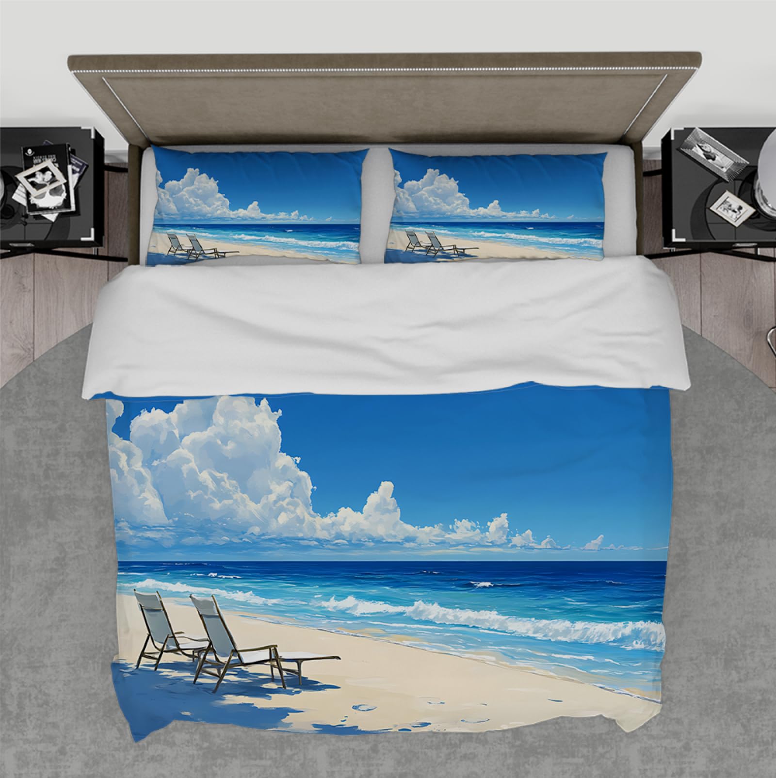 Parure de lit Nuage Blanc mer et vagues, finitions haut de gamme 200x200 cm