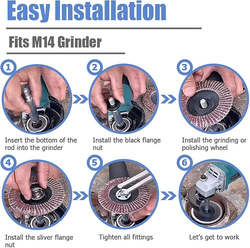 Miniatura 9 de Mesee Juego de 3 varillas de conexión de extensión de amoladora angular M14, placa de soporte de rosca M14, eje de extensión, barra de alargamiento