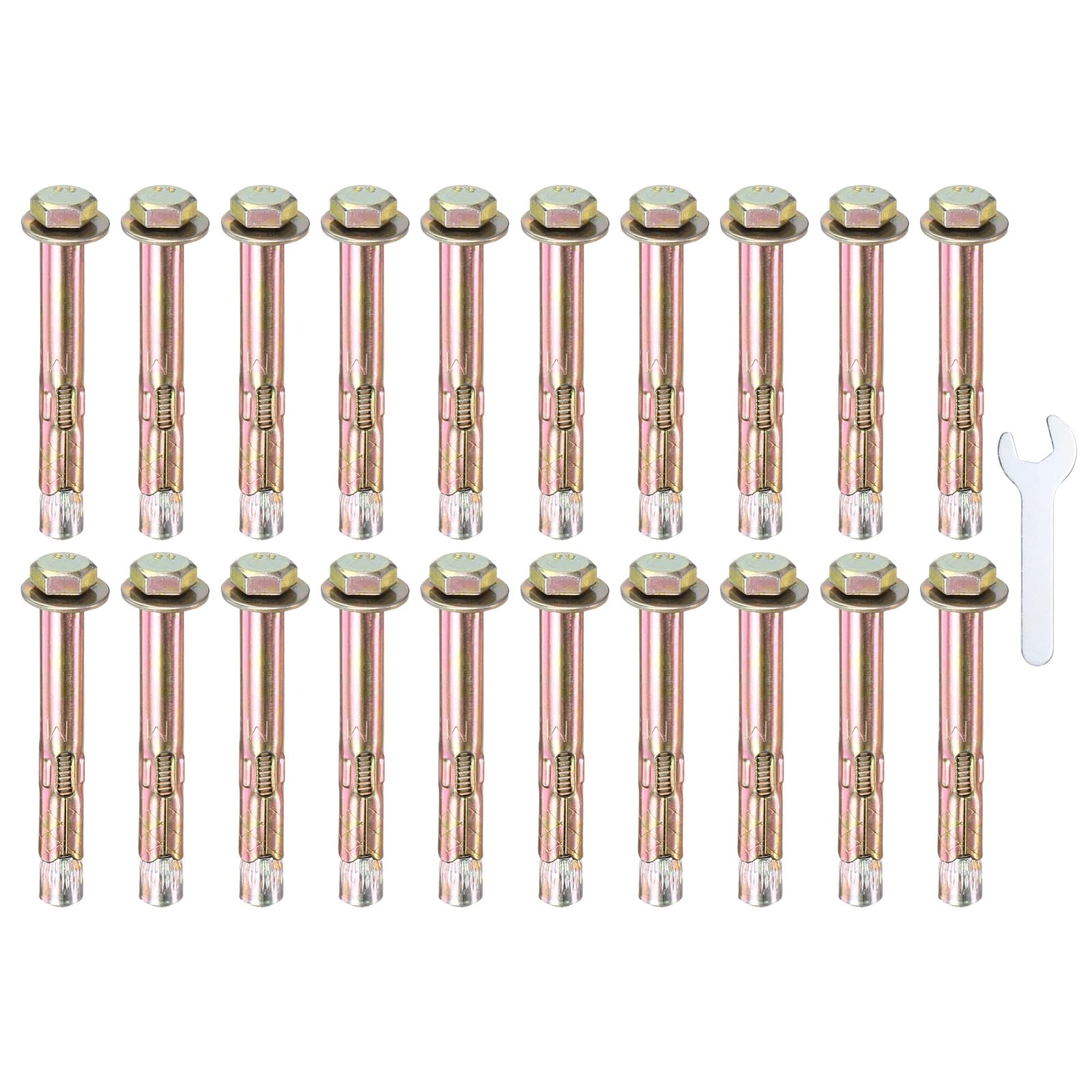 M METERXITY 20-Pack Hex Expansion Bolt, M6x60mm Colored Galvanized Iron-Carbon Steel External Hex Expansion Bolts W/ 10mm Wrench, Anti-Corrosion Metal Bolt for Concrete/Dry Brick/Block Walls