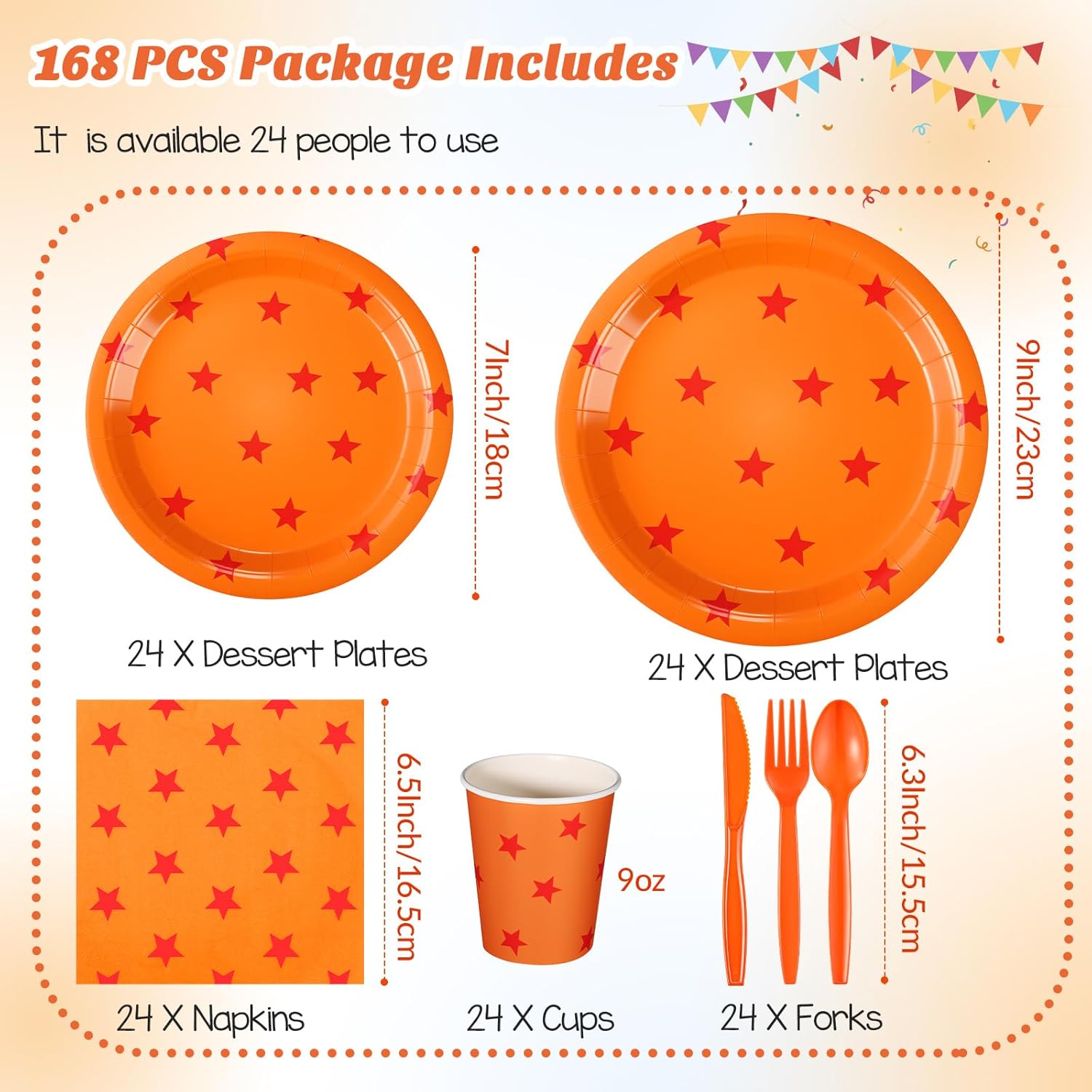 Oudain 170 Pcs Anime Tableware Set Anime Theme Party Supplies 24 Sets Yellow and Red Stars Print Disposable Plates Napkin Cup Fork Knife Spoon Tablecloth for Anime Party Decorations