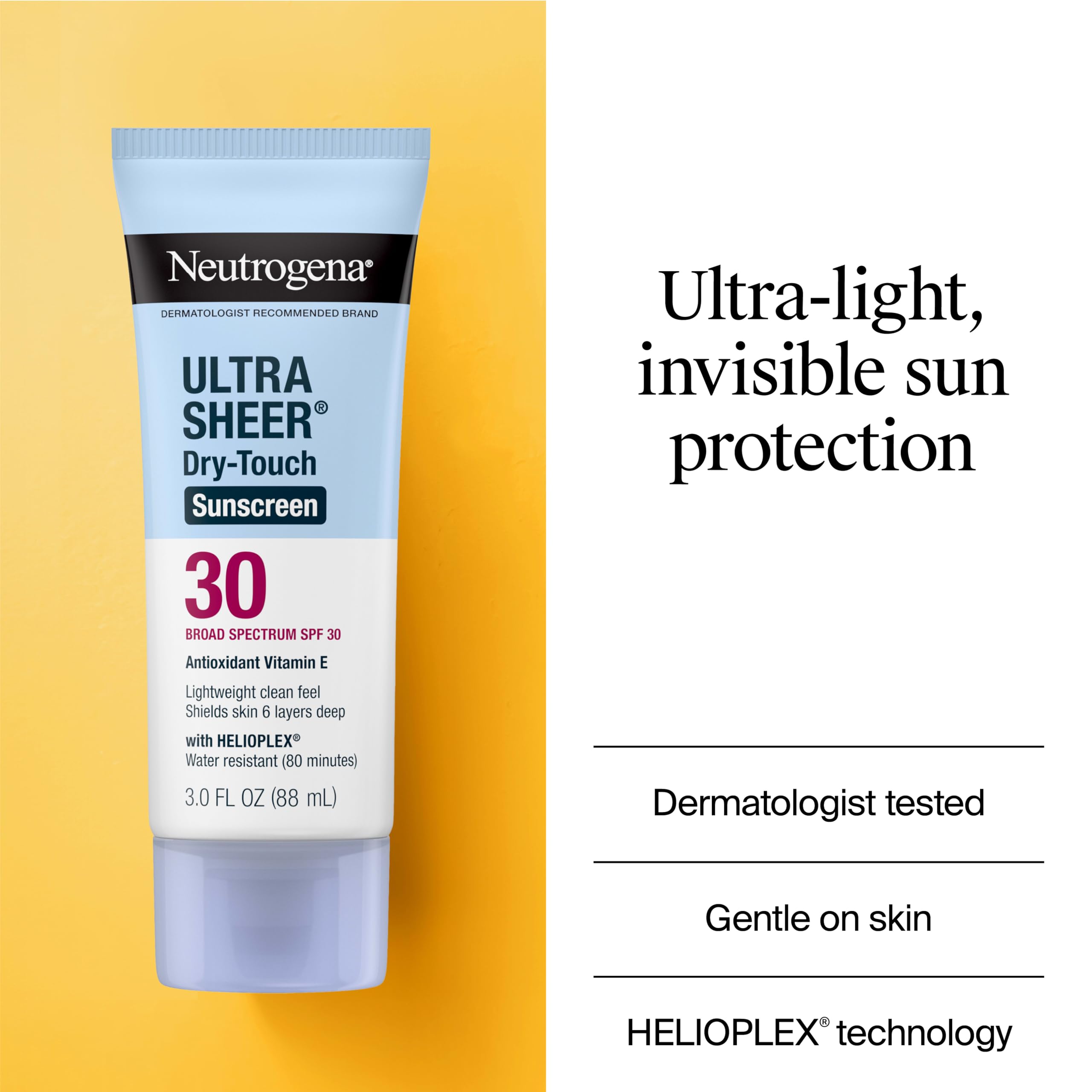 Neutrogena Ultra Sheer Dry-Touch Sunscreen Lotion, Broad Spectrum LSF 30 ochrona przed promieniowaniem UVA/UVB, nie zawiera tlenu, wodoodporny, nie zatyka się, nie zawiera komedogenicznych,