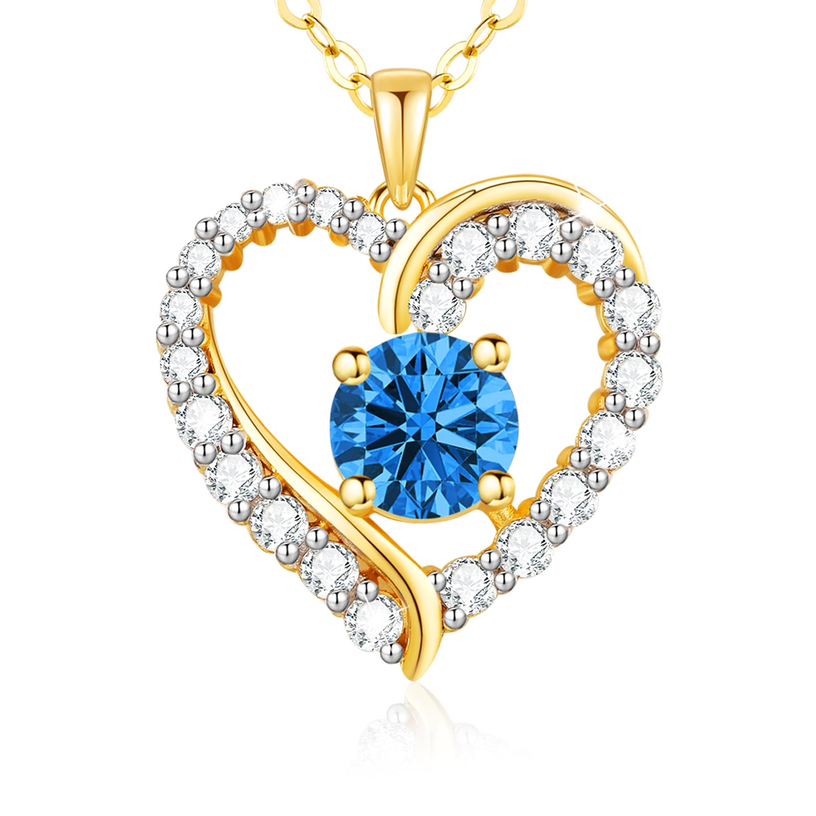 LAVUMO Kette Damen 14K Gold Herz Halskette Damen Echt Silber 925 Geburtsstein Halsketten für Frauen Gold Schmuck Geschenke für Sie Frauen Freundin Geburtstag Valentinstag Weihnachten Muttertag