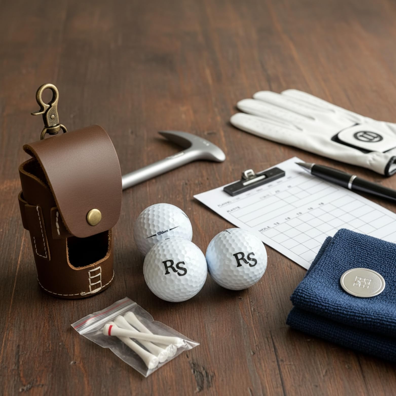 Étui en cuir pour balle de golf avec initiales gravées au laser - Personnalisable - Avec 4 balles de golf Wilson Ultra