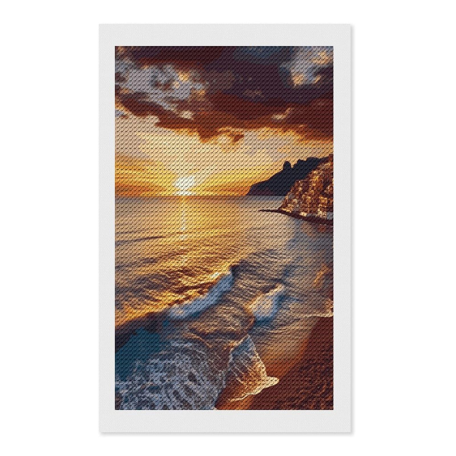 FekiLoot Seaside Sunset Paint by Numbers Kit for Adults Beginner DIY Diamond Dots Paintings Round Full Drill Diamond Art Kits Picture Diamond Art Painting Kits for Home Decor 12"x20"