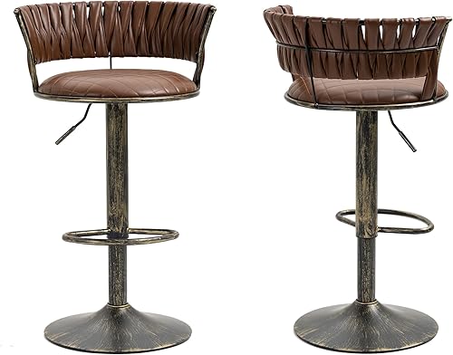 ZKJOLMN Juego de 2 taburetes de bar, redondos, ajustables, con respaldo, moderna silla tapizada de piel sintética, silla de recepción, silla de bar