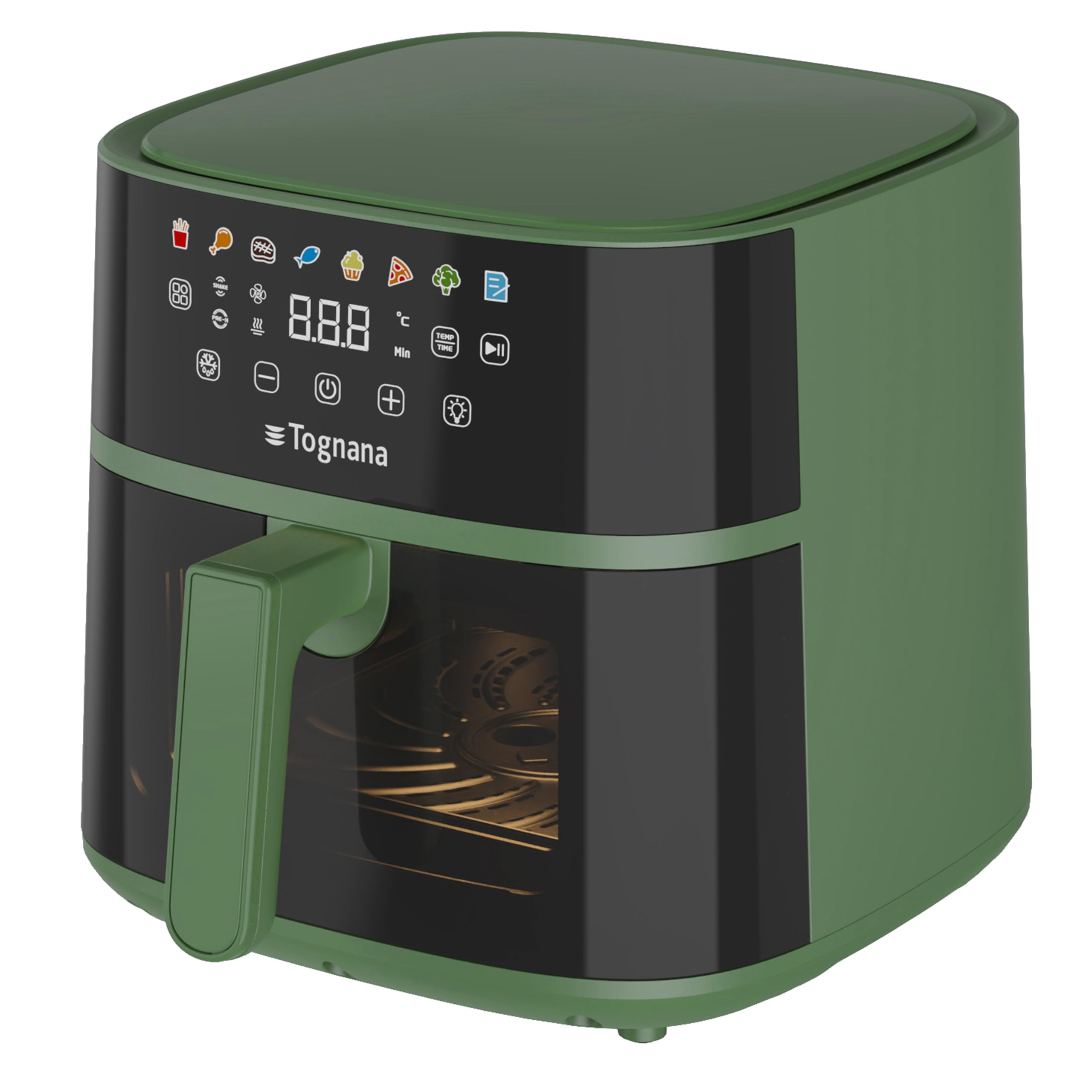 Tognana Iridea, frytkownica powietrzna 6L, podwójny opór, wyświetlacz cyfrowy, timer, 80-200°C, okno, 1700 W, szałwia zielona