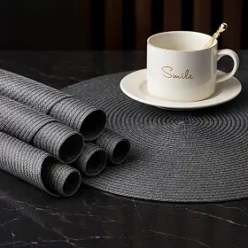 Kit 4 Peças de Jogo Americano Redondo 38cm Para Mesa Posta Elegante, Souplast, Jantar, Cozinha, Café da Manhã e Lanches (GRAFITTE)