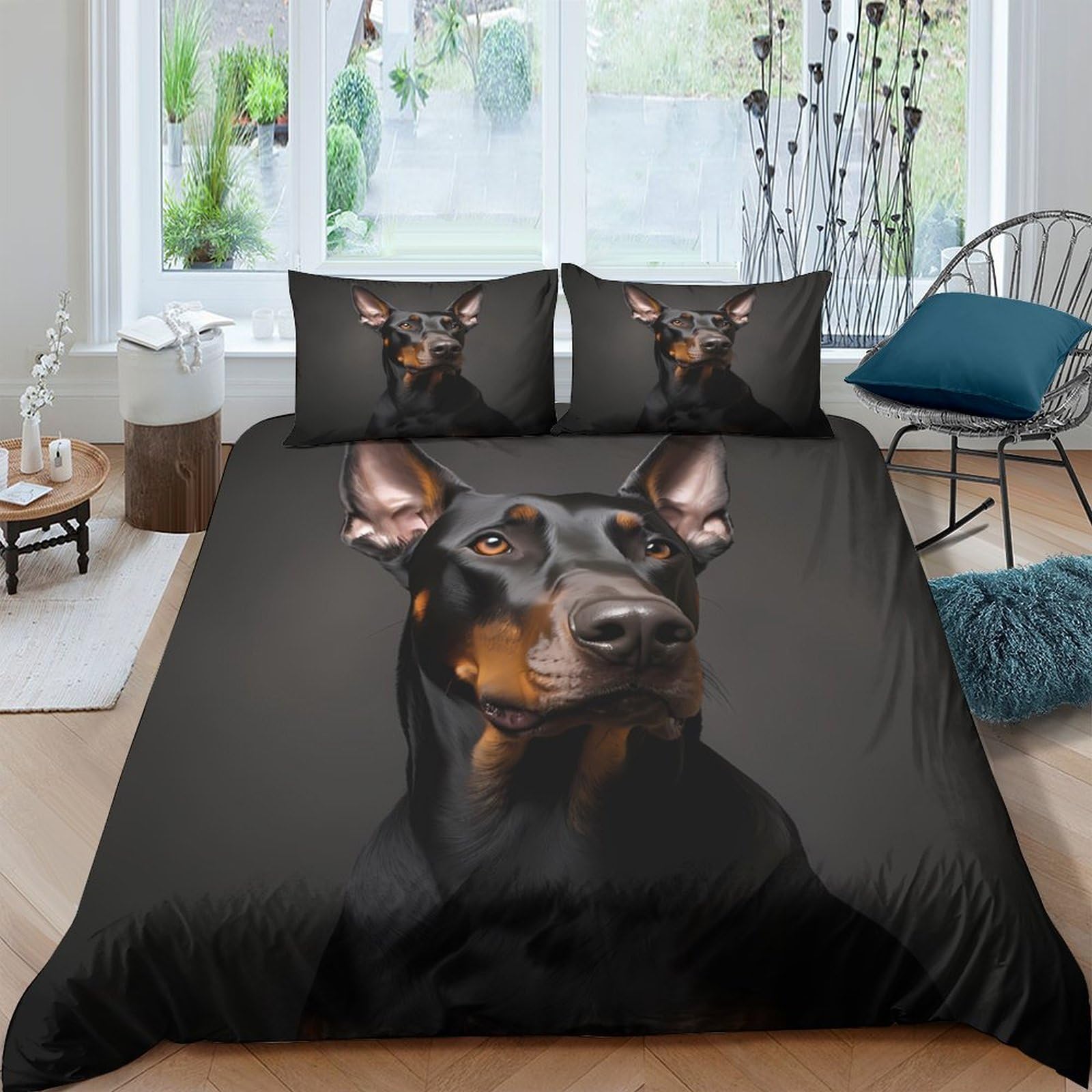 Ctjqhvkz Style-7 3D Printed Doberman Fitted Sheet Microfiber Soft Black Dog Mattress Cover For Bedroom Guest Room Decor Protection Single（135X200cm）