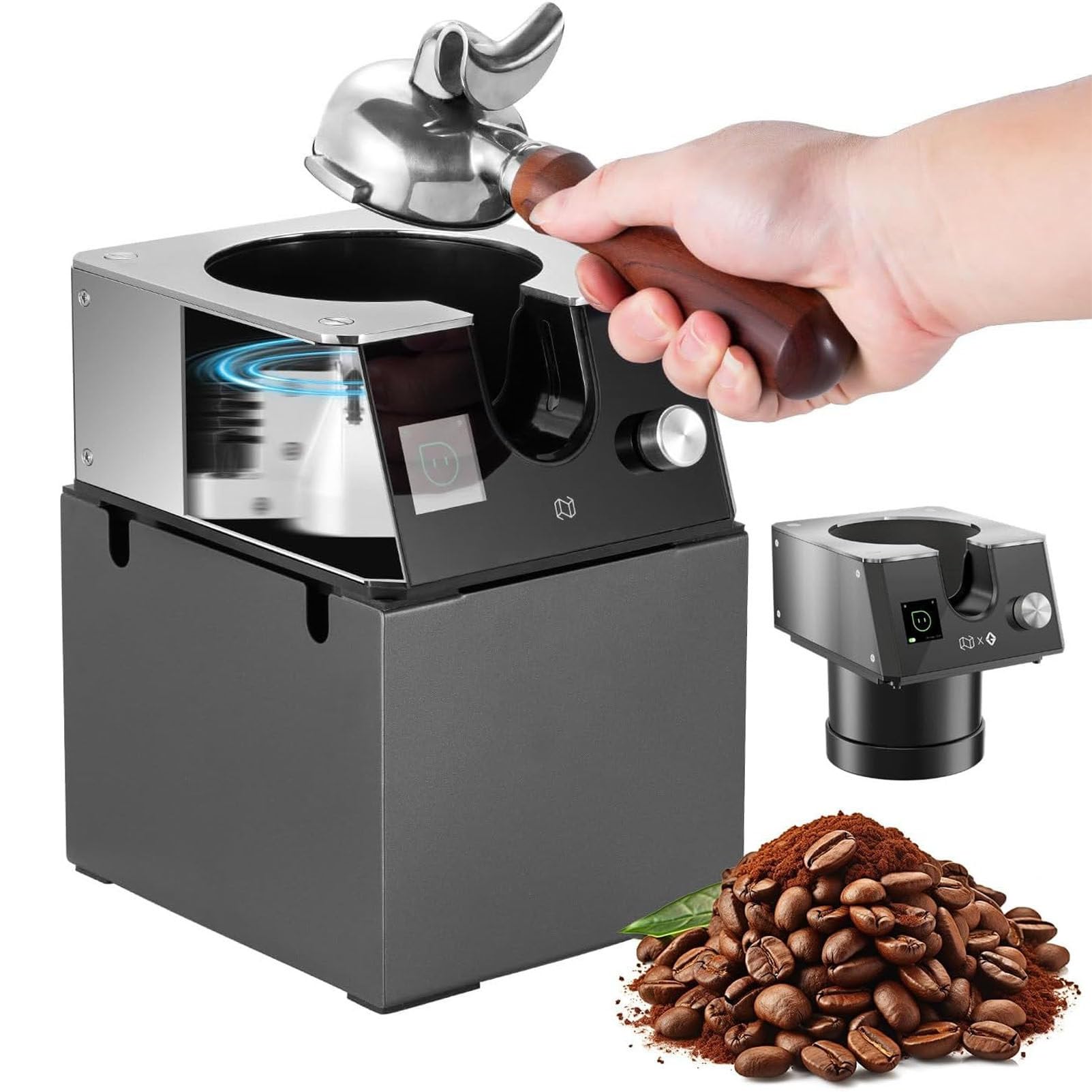 PioMue Automatic Espresso Grinder Cleaner with Replaceable Heads,Safe and Easy Portafilter Cleaning Machine for Faster Espresso Workflow,58mm Portafilters 220V