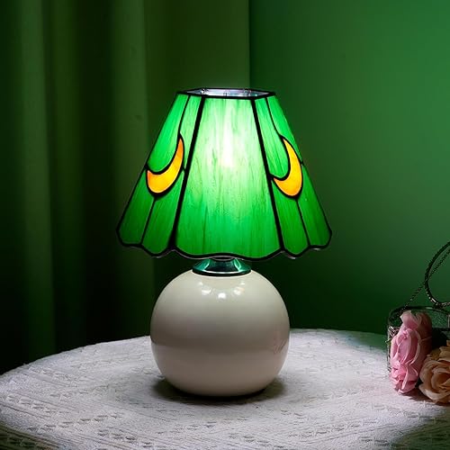 Miniatura 2 de Tiffany - Lámpara de luna de cristal manchado, bonita lámpara de mesita de noche pequeña para sala de estar, decoración del hogar, regalo de