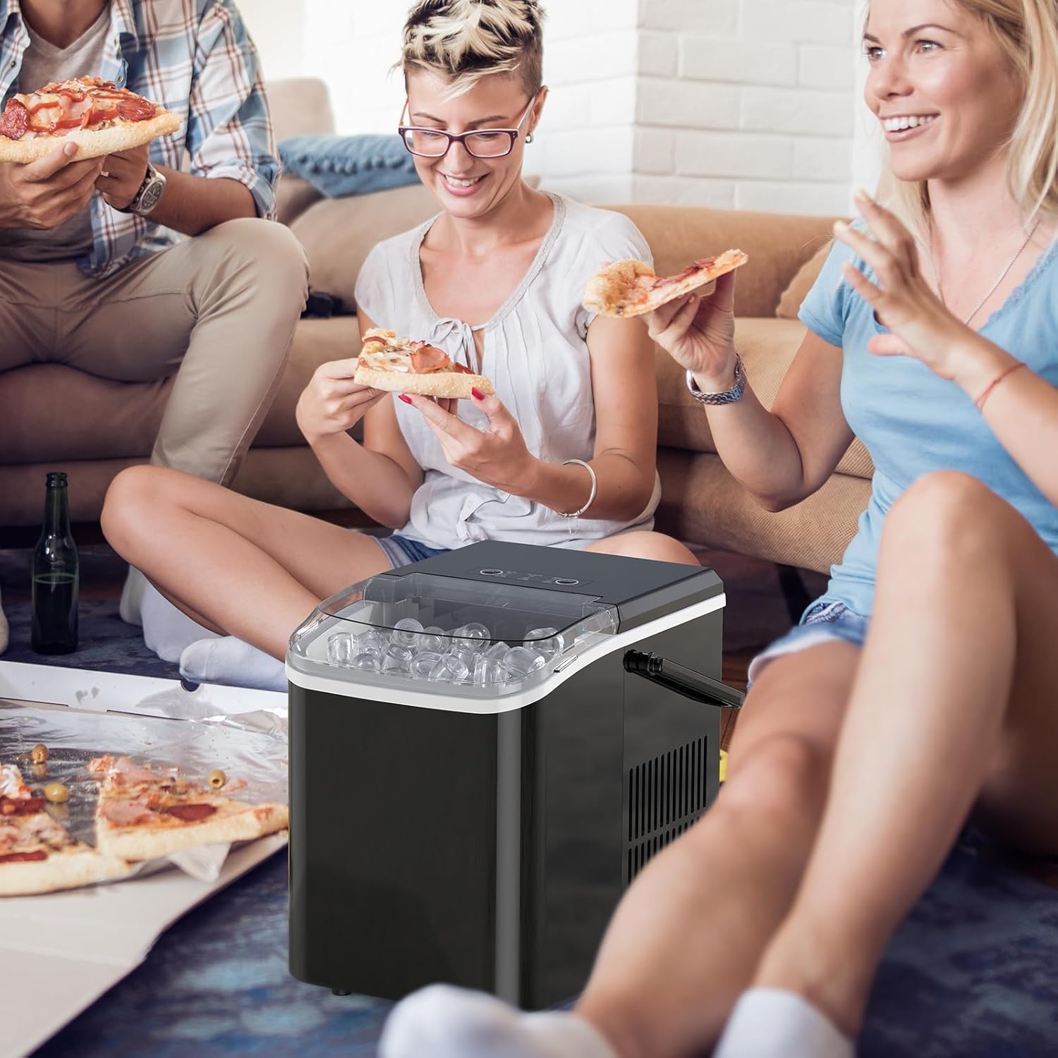 NEWBULIG Ice Makers Countertop with Handle, Portable Ice Machine, 9 Bullet Ice Cubes in 6 Mins, 26lbs in 24Hrs, Auto-Cleaning, with Basket and Scoop, for Home, Kitchen, RV, Camping,Black