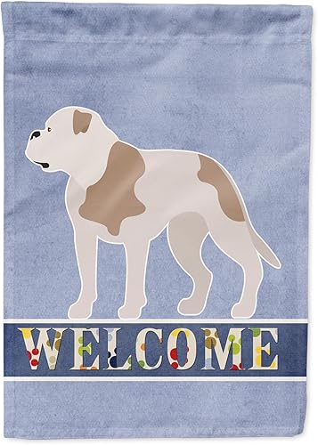 Caroline's Treasures BB8348GF - Bandera de bienvenida de bulldog americano, bandera azul para buzón, bandera decorativa para patio, exteriores,