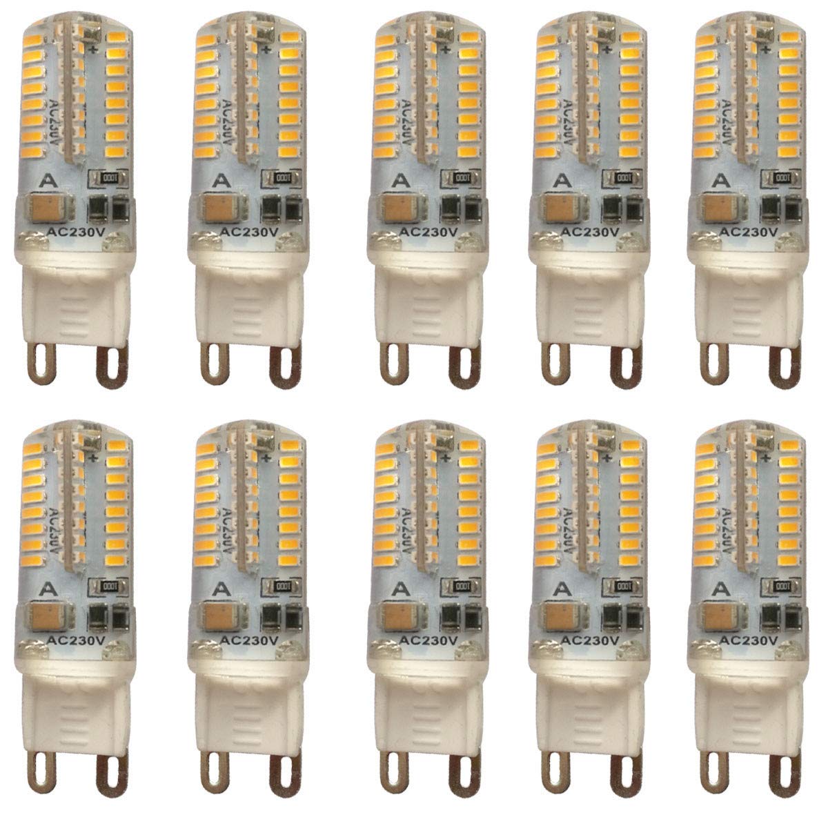 Aoxdi G9 Led Light Bulbs 5W, No Flicker Non-Dimmable Energy Saving, for Home Lighting, AC220-240V, 10-Pack (Warm White)