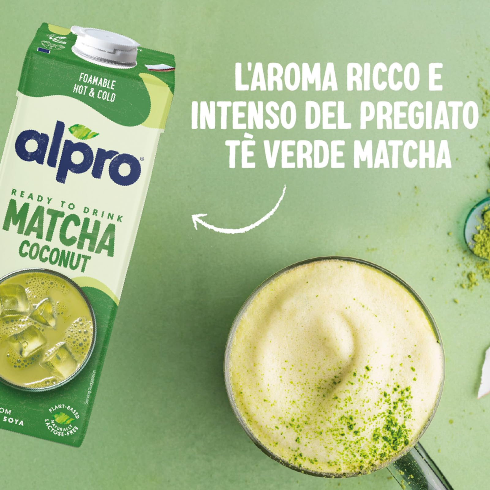 ALPRO, Bevanda di Cocco con Soia, MATCHA, Naturalmente Senza Lattosio, Fonte di Calcio, Pronta da Bere - 8x1L