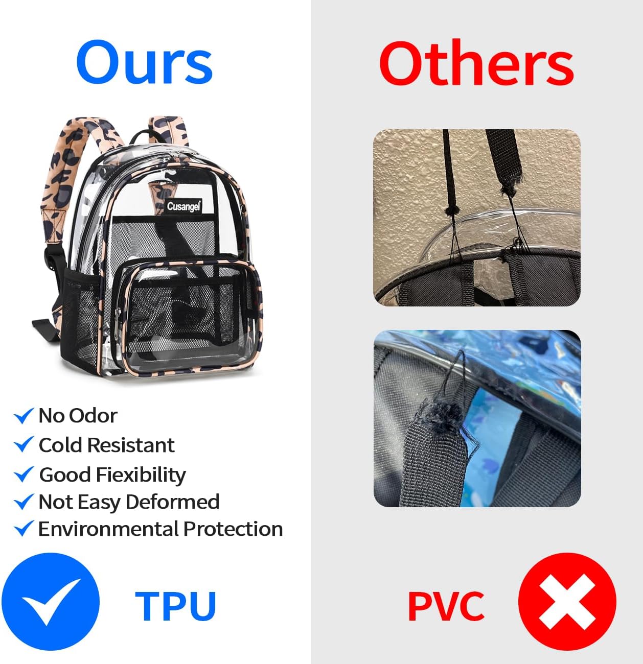 Cusangel Clear MIni Backpack Stadium Approved 12×6×12,TPU Transparent Backpacks Plastic See Through Bag, Clear Bag for Concert Sport Event Work School Festival - Image 3