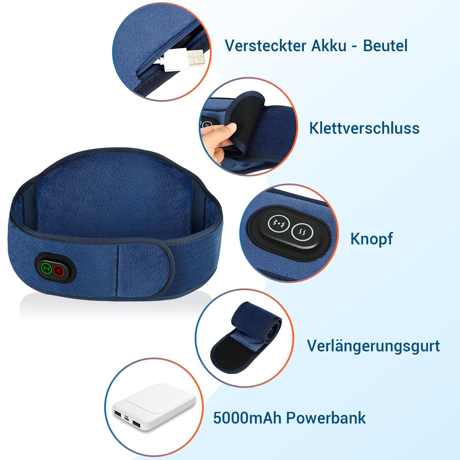 Comfytemp Wärmegürtel Vibrationsmassage für Rücken mit 25Wh Akku,18x147cm Kabellos Heizgürtel Massagegerät, Ultraweich Heizkissen mit Abschaltautomatik, Rückenwärmer mit USB