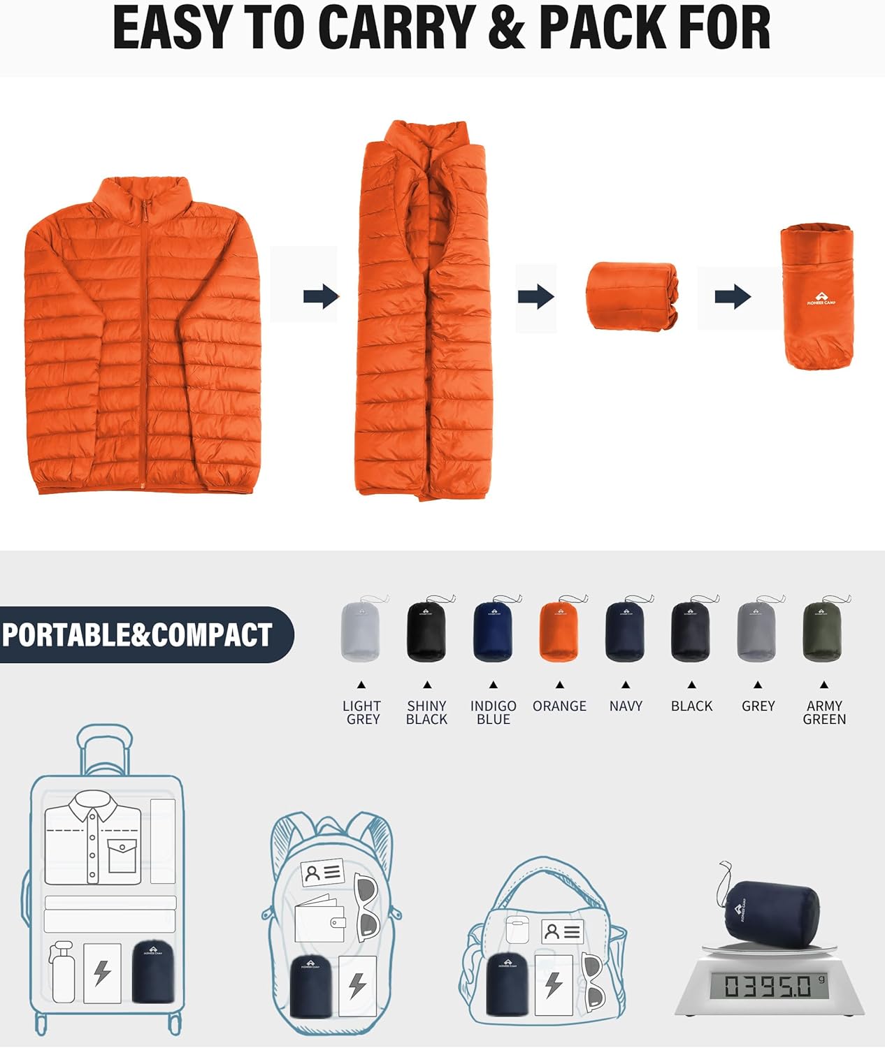 Pioneer Camp Mens Lightweight Packable Puffer Jacket Winter Insulated Puffy Coat Water Repellent Warm Quilted Jackets Travel - Image 6