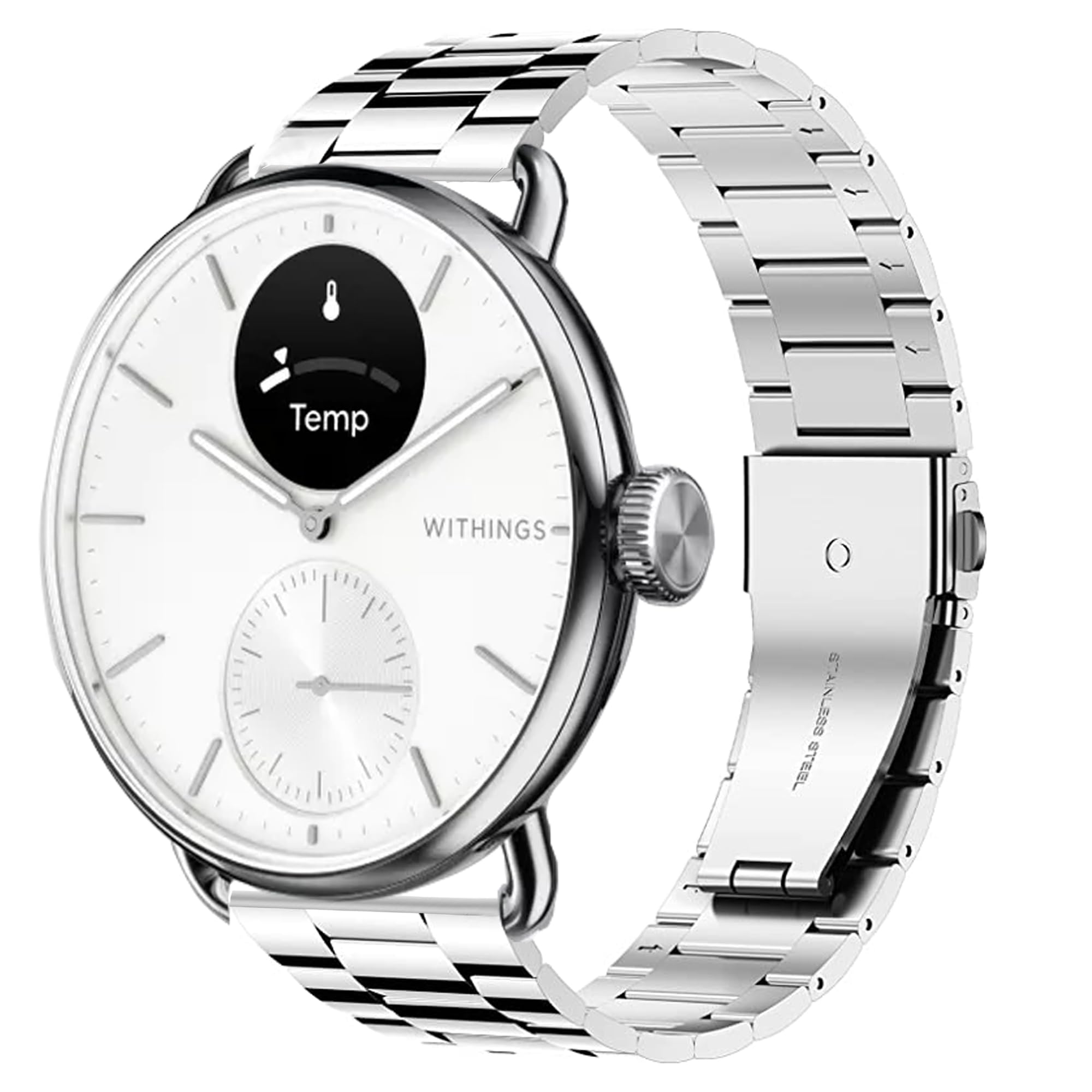 Compatible for Withings Smartwatch Bands, Lamshaw 18mm, 20mm Stainless Steel Metal Replacement Strap Bracelet Men & Women Compatible for Withings ScanWatch 2 42mm/ScanWatch Horizon/ScanWatch