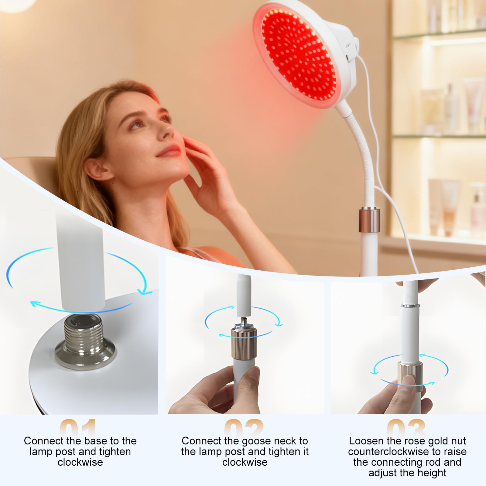 GBKDQQ Lampada a luce rossa 126 LED, lampada a infrarossi 850nm & 660nm con attacco, 5 livelli di luminosità & timer 5-30min, lampada a collo di cigno, luce rossa per viso e corpo per casa, ufficio