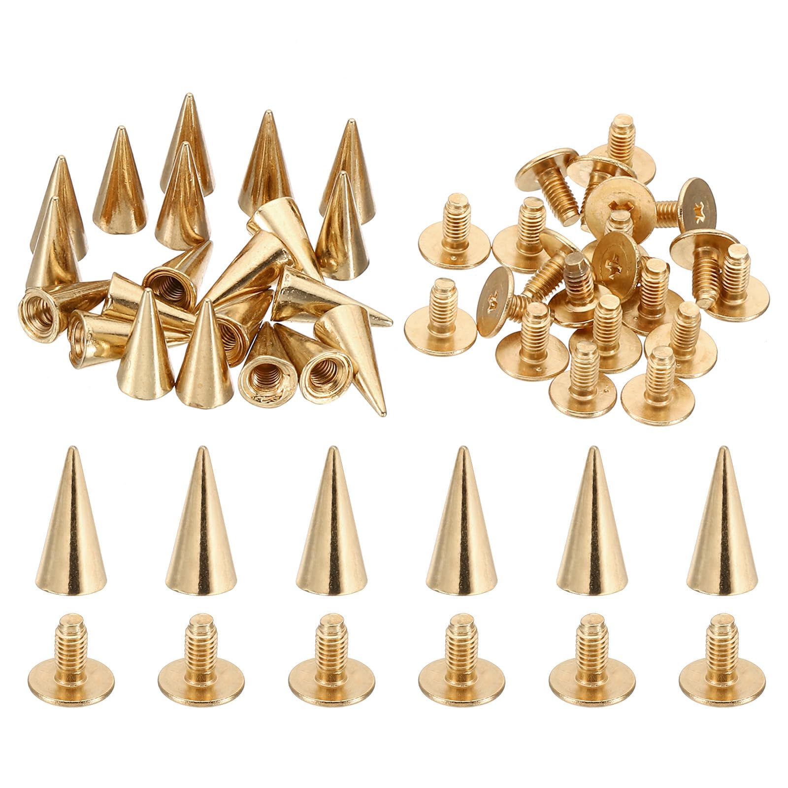 PATIKIL 12mm Studs for Clothing, 20 Sets Studs and Spikes Leather Rivets Cone Spikes Metal Screw Studs for Clothing Leather Crafts Fabric Shoes Punk Bag Leathercraft, 6x12mm, Gold Tone