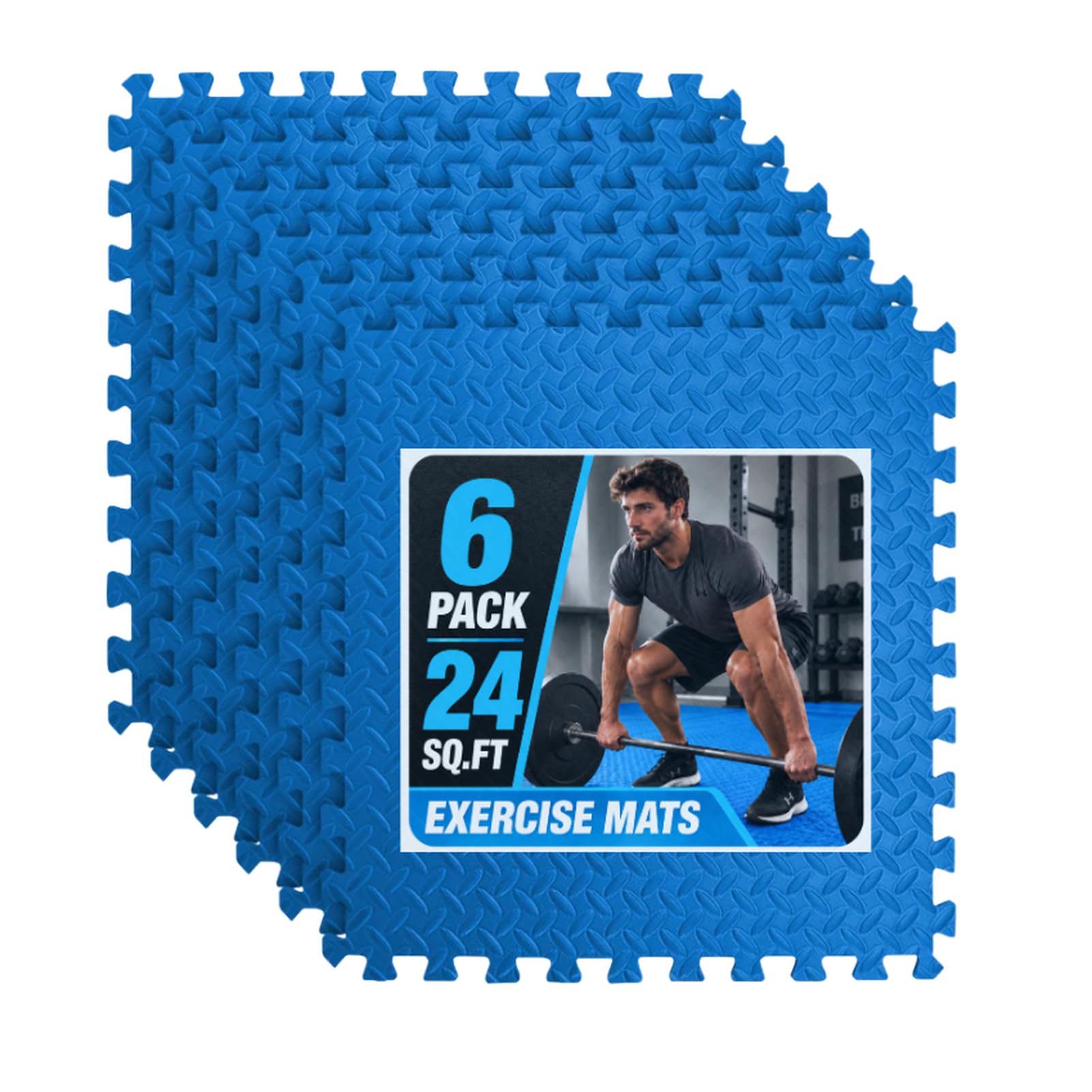 Art3d EVA Puzzle Exercise Mats, 24"x24", 1/2" Thick,6-Pack,Blue