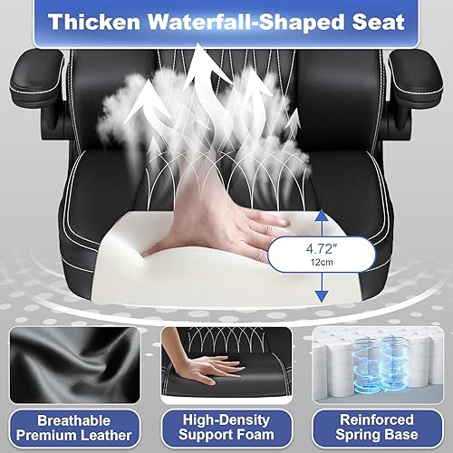 Miniatura 4 de Silla de oficina ejecutiva con soporte lumbar, sillas de escritorio ergonómicas de cuero con respaldo alto para computadora con brazos abatibles,