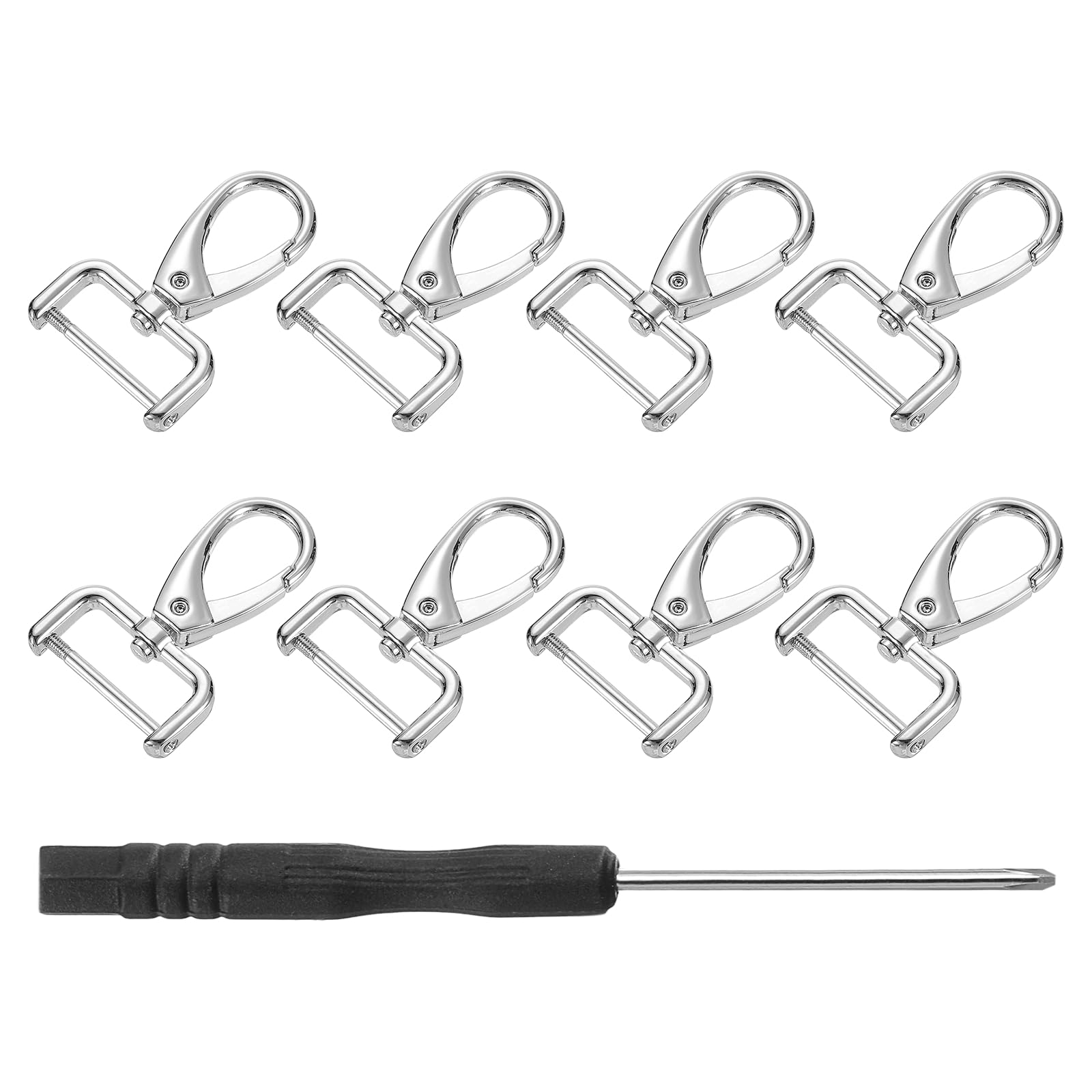 sourcing map 8Pcs Swivel Clasps Hook, 25mm(1 Inch) D Ring Detachable Snap Hardware Metal Lobster Claw Clasp Hook with Screwdriver for Purse Keychain DIY, Silver