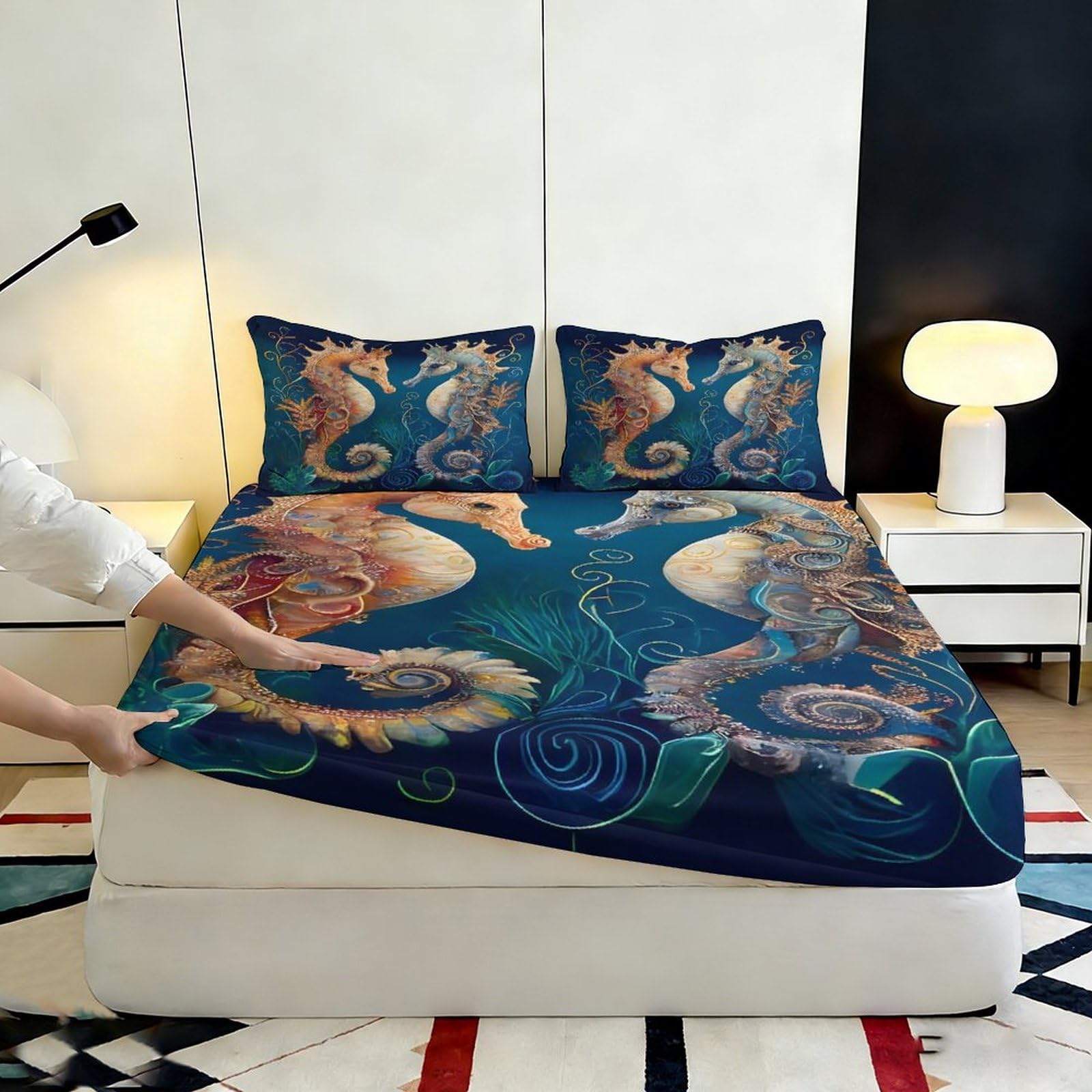 Lenzuolo con angoli in microfibra con stampa 3D, antiscivolo, per la casa | morbido, coprimaterasso, facile da pulire, traspirante, lavabile in lavatrice, per tutto l'anno, 200 x 200 x 25 cm