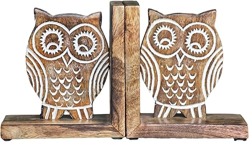 eTroves Sujetalibros de madera para estanterías. Sujetalibros decorativos para libros pesados, madera blanca, 6 pulgadas