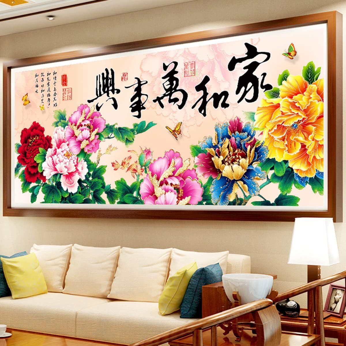 Instarry DIY 5D Diamond Painting Full Drill Diamond Peony Flower Cross Stitch Mosaic Room Decor Art Craft Set 59.1x23.6 inch