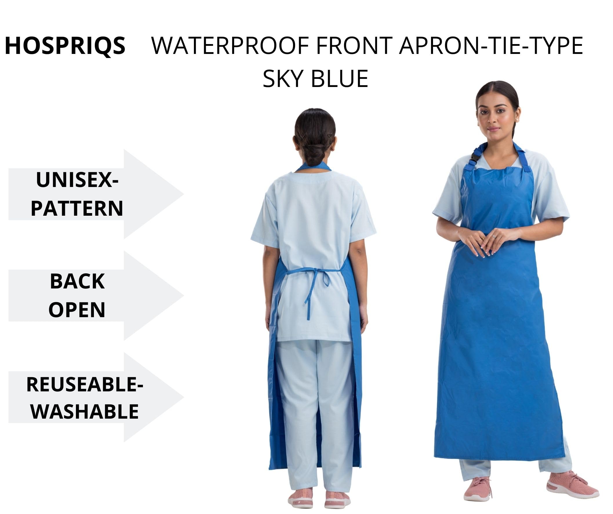 HOSPRIQS Reusable Waterproof Front Apron –, Size 45"x23" | Poly Rubber Coated Fabric | Tie-Type with Adjustable Neck Buckle | Pack of 1,Unisex, Sky Blue - Image 5 thumbnail