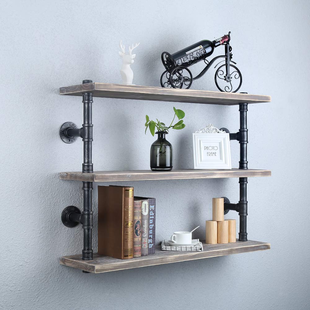 Industrial Pipe Shelf Wall Mounted,3 Tier Rustic Metal Floating Shelves