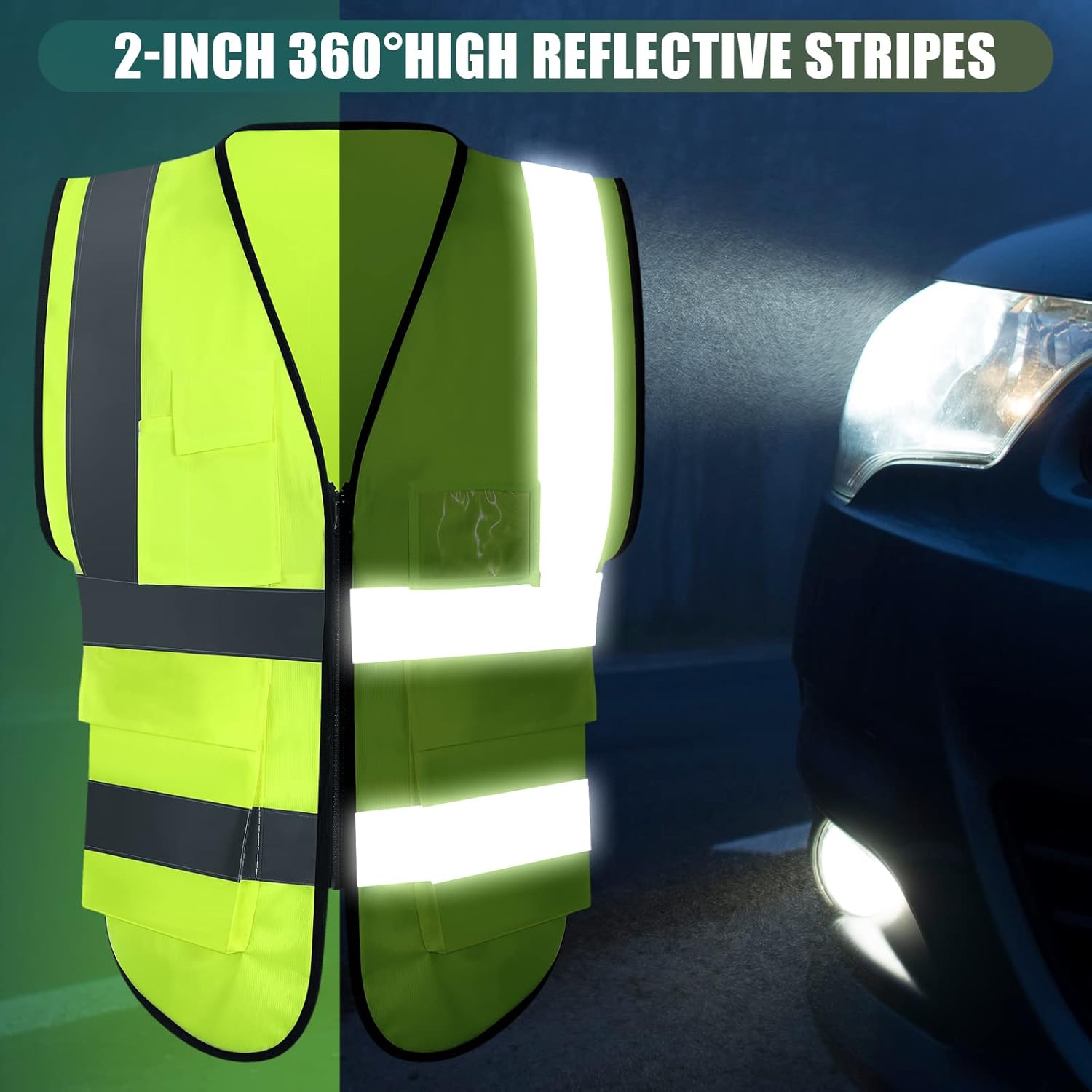10 Pcs Reflective Safety Vest with Pockets and Zipper High Visibility Vest for Women Men Work, Construction, Cycling - Image 4