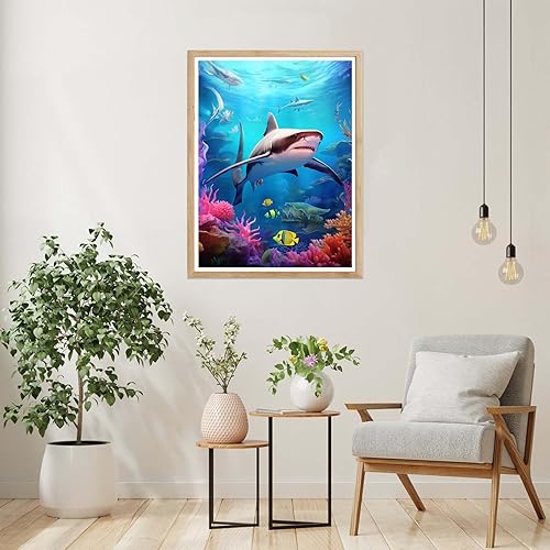 Miniatura 4 de Joechie Kits de pintura de diamantes, kits de arte de diamantes de tiburón para adultos, niños principiantes, pintura del mundo submarino 5D para
